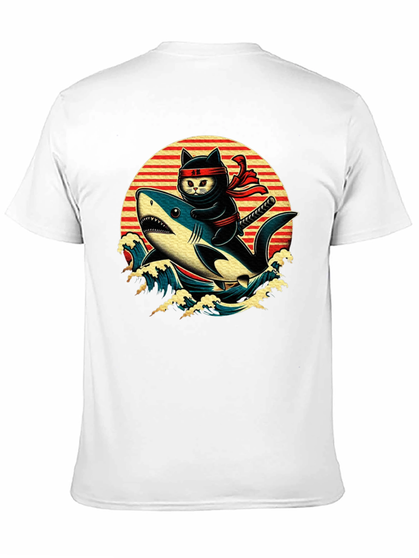 Ninja Cat Riding Shark T-Shirt