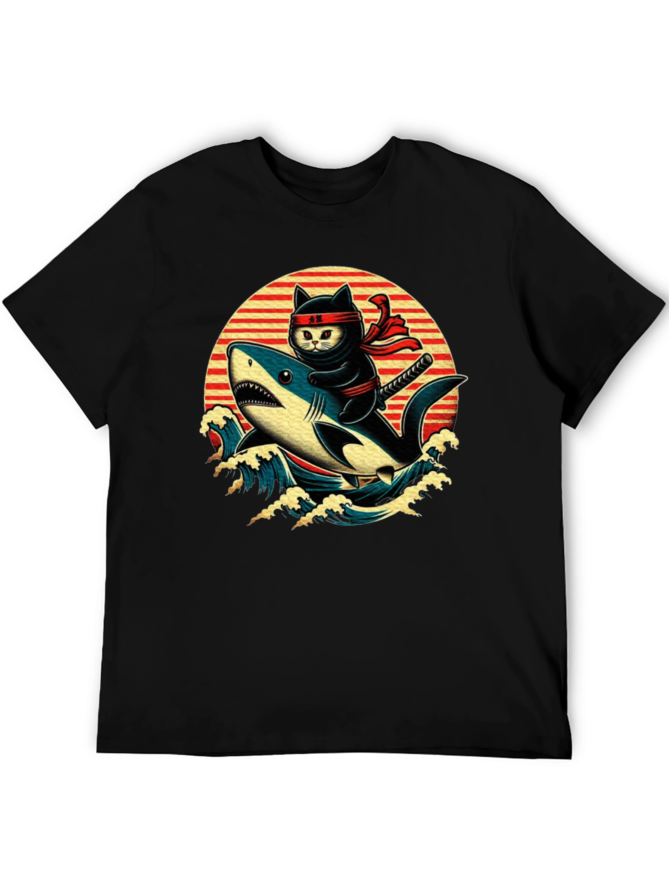 Ninja Cat Riding Shark T-Shirt