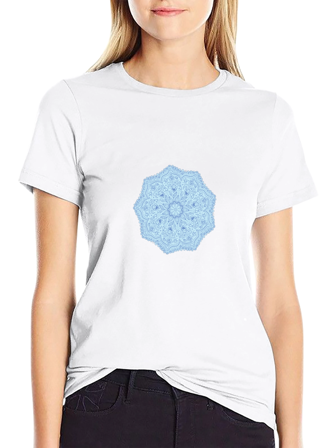 Black Tee with Blue Mandala Design