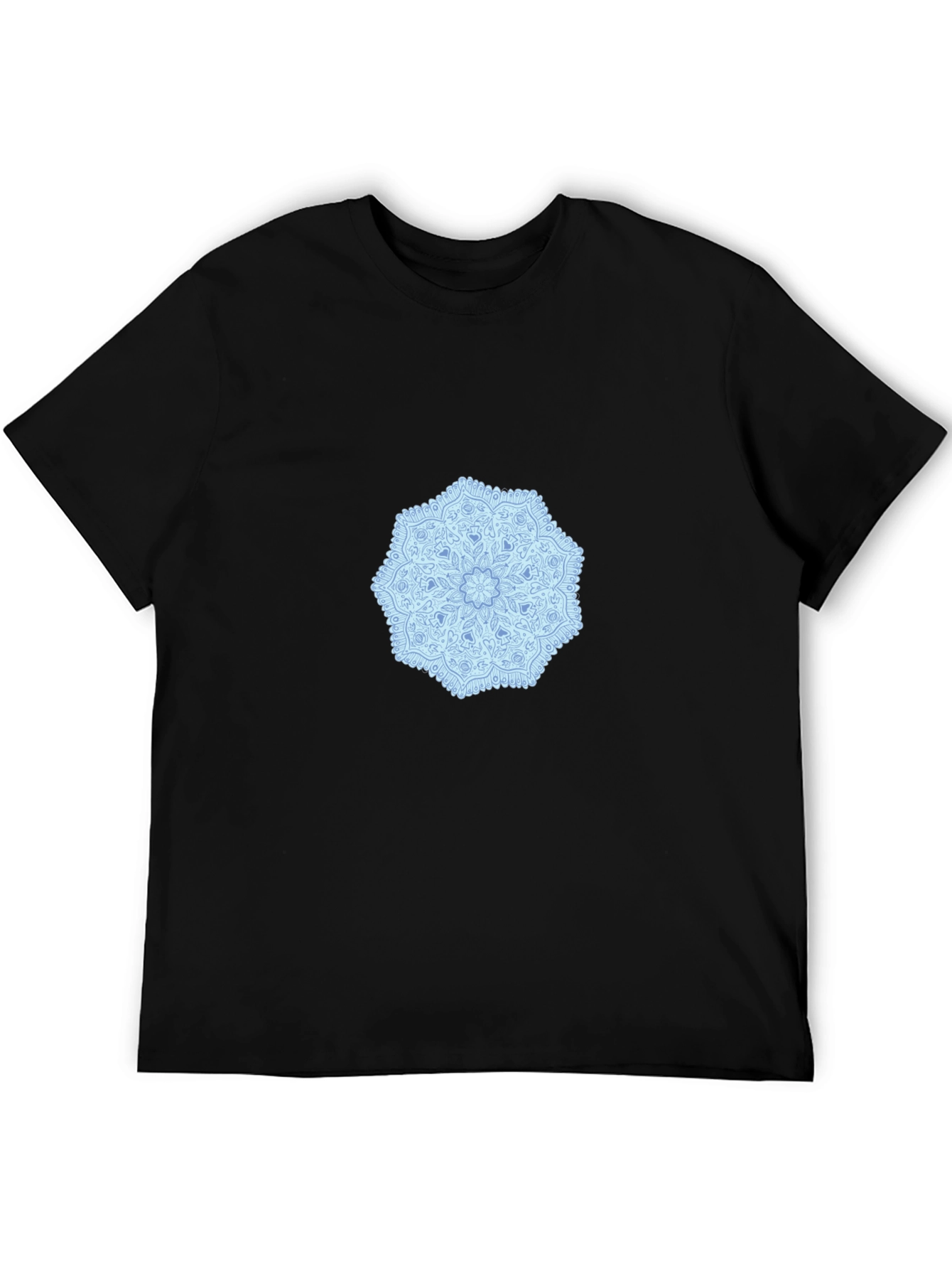 Black Tee with Blue Mandala Design