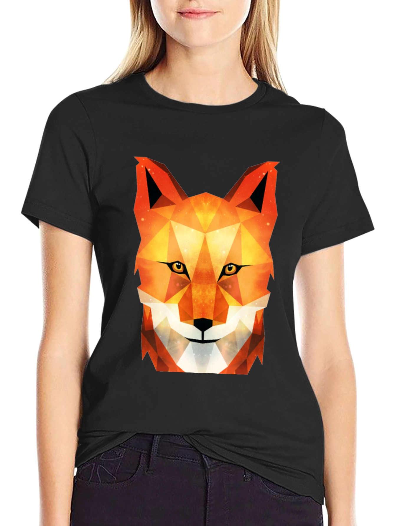 Geometric Fox Graphic Tee - Stylish Black T-Shirt