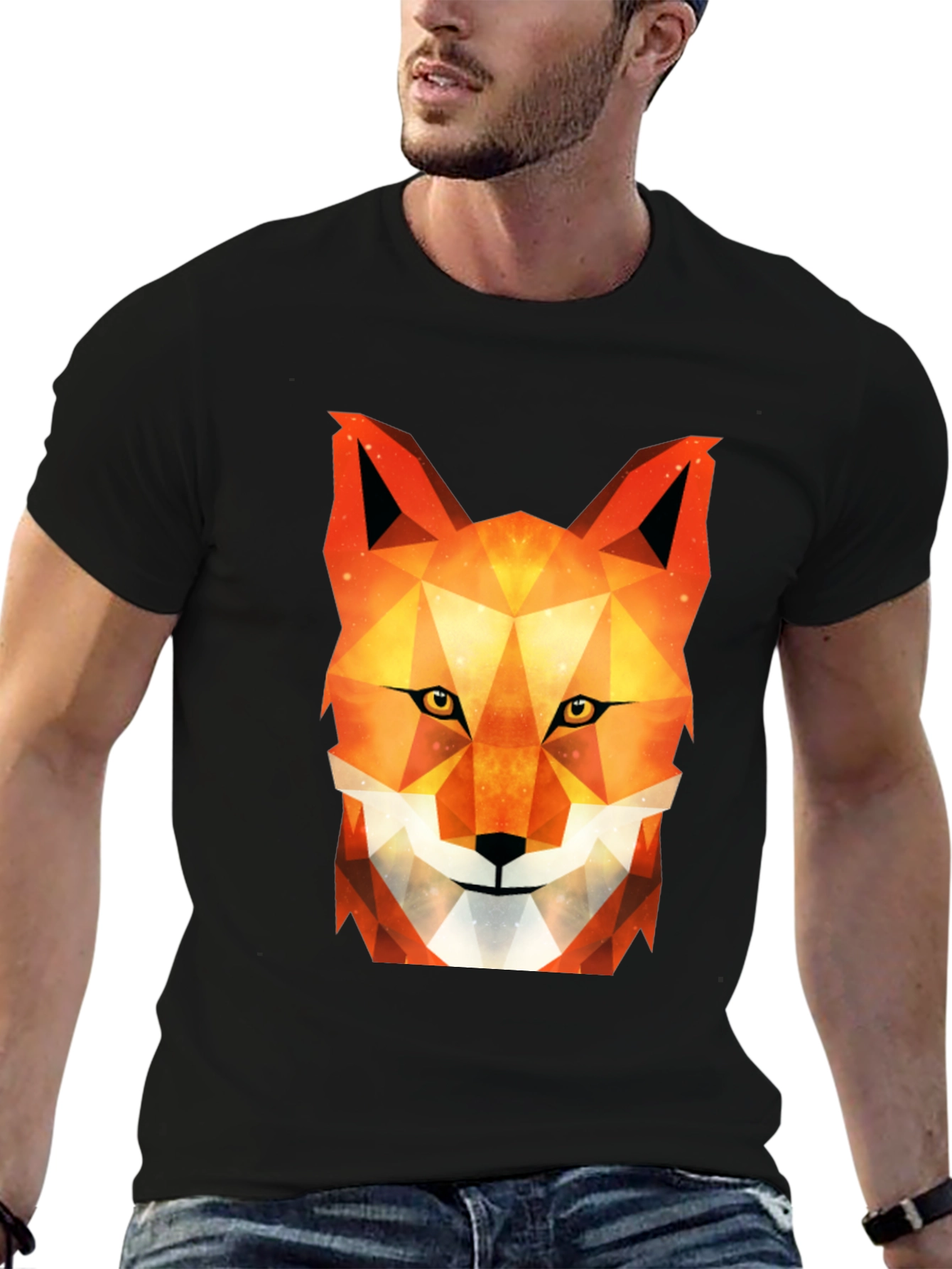 Geometric Fox Graphic Tee - Stylish Black T-Shirt