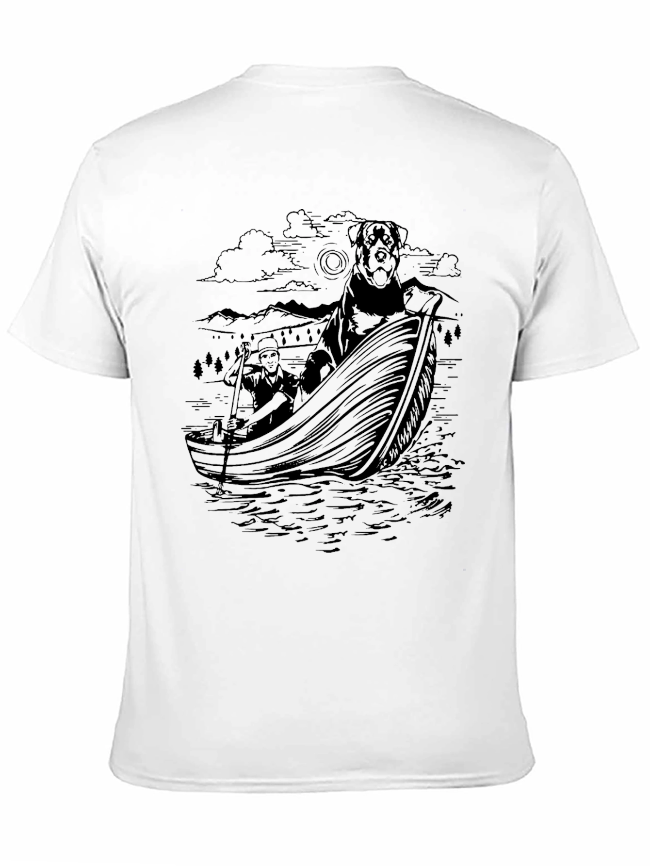 Dog & Owner Boating Black Graphic Tee