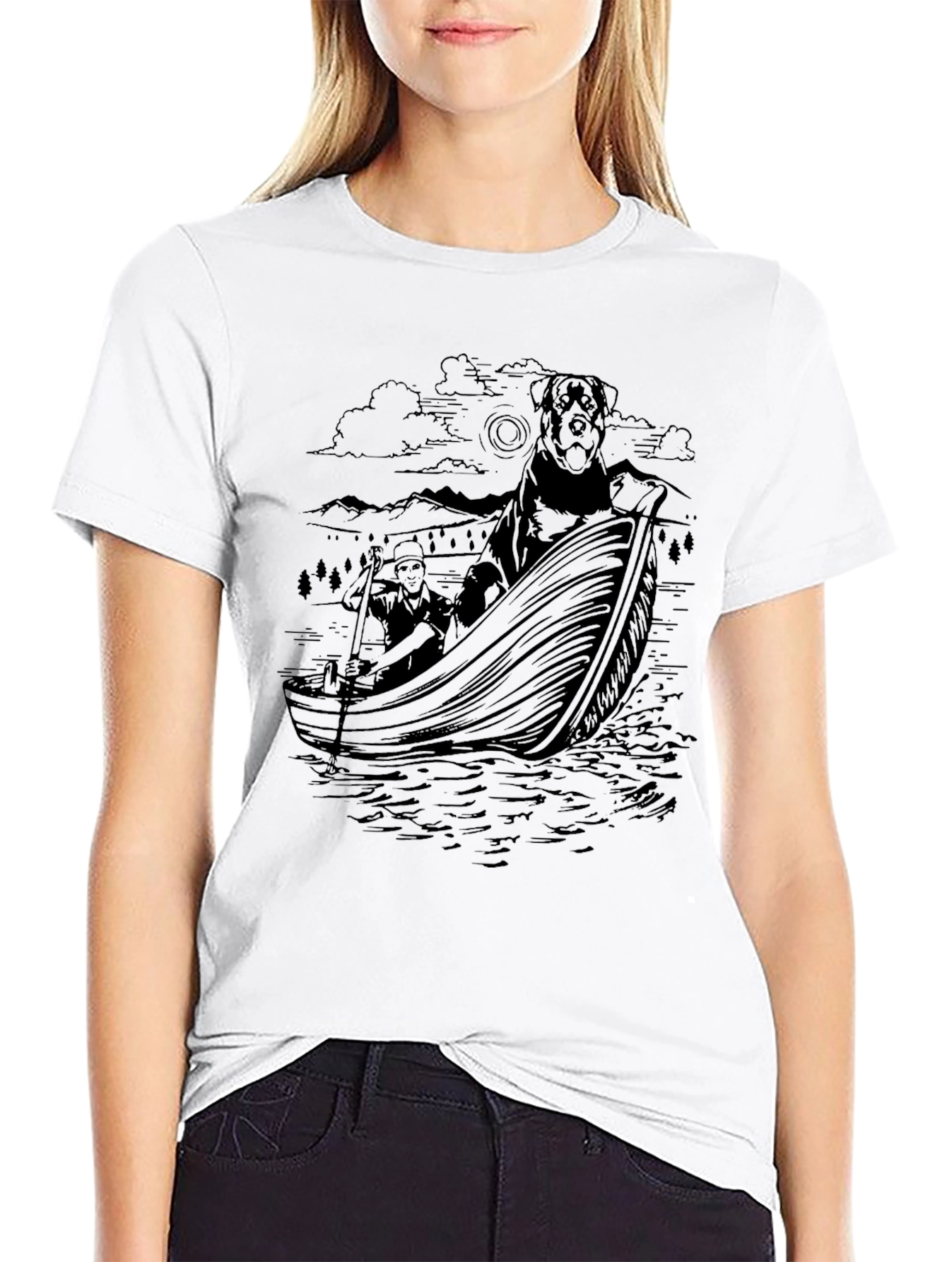Dog & Owner Boating Black Graphic Tee