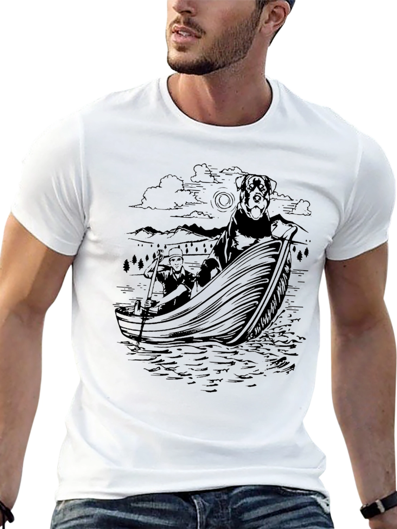 Dog & Owner Boating Black Graphic Tee