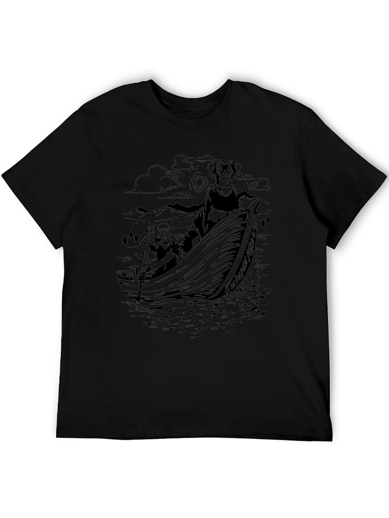 Dog & Owner Boating Black Graphic Tee