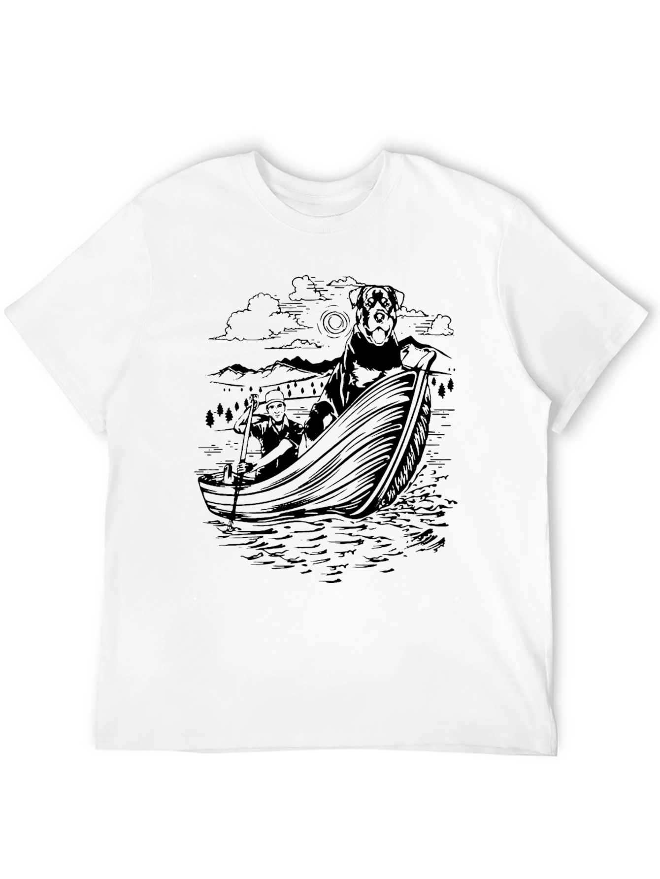 Dog & Owner Boating Black Graphic Tee