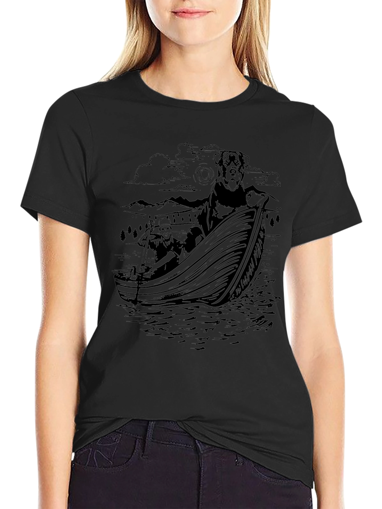 Dog & Owner Boating Black Graphic Tee