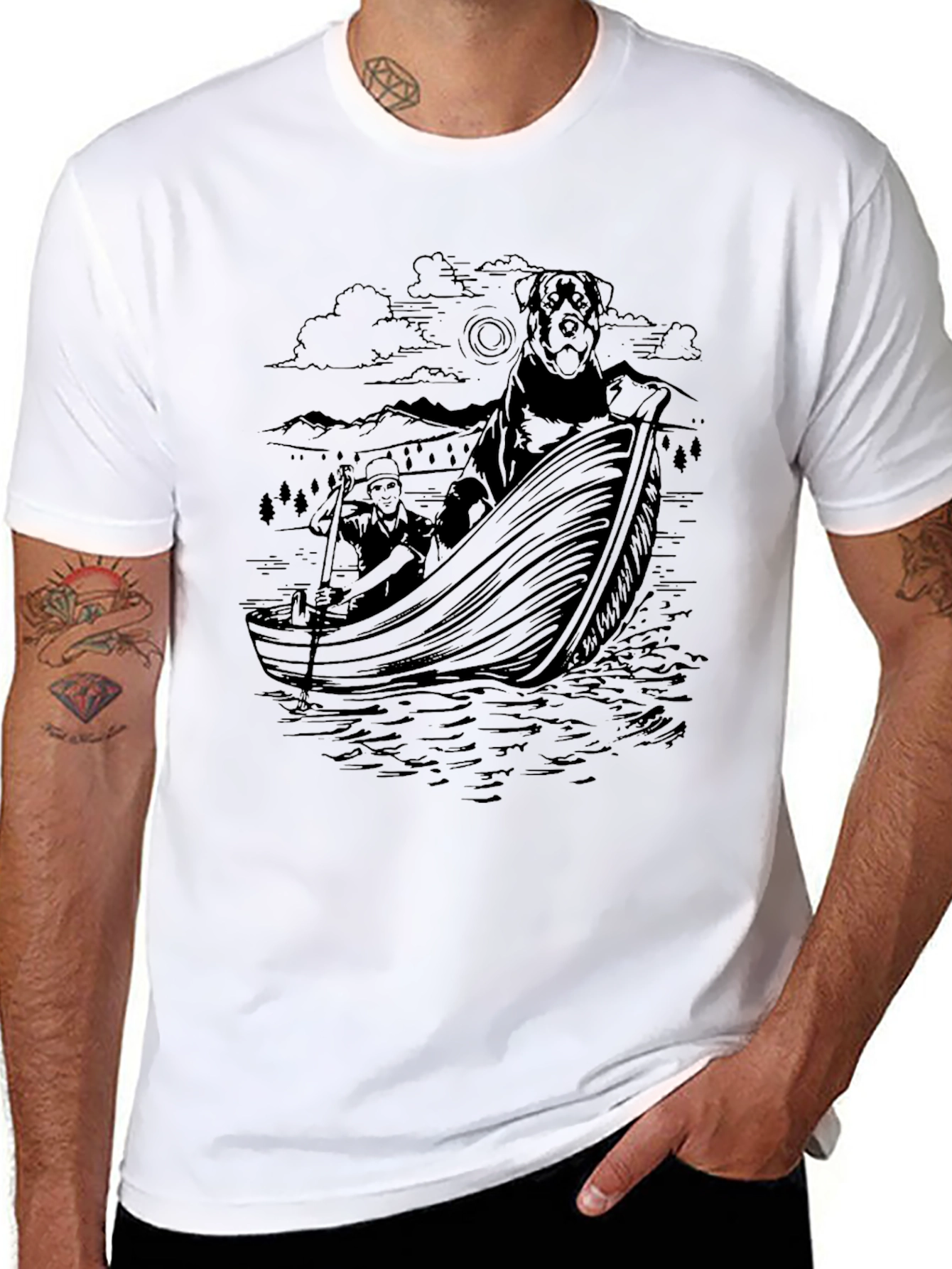 Dog & Owner Boating Black Graphic Tee