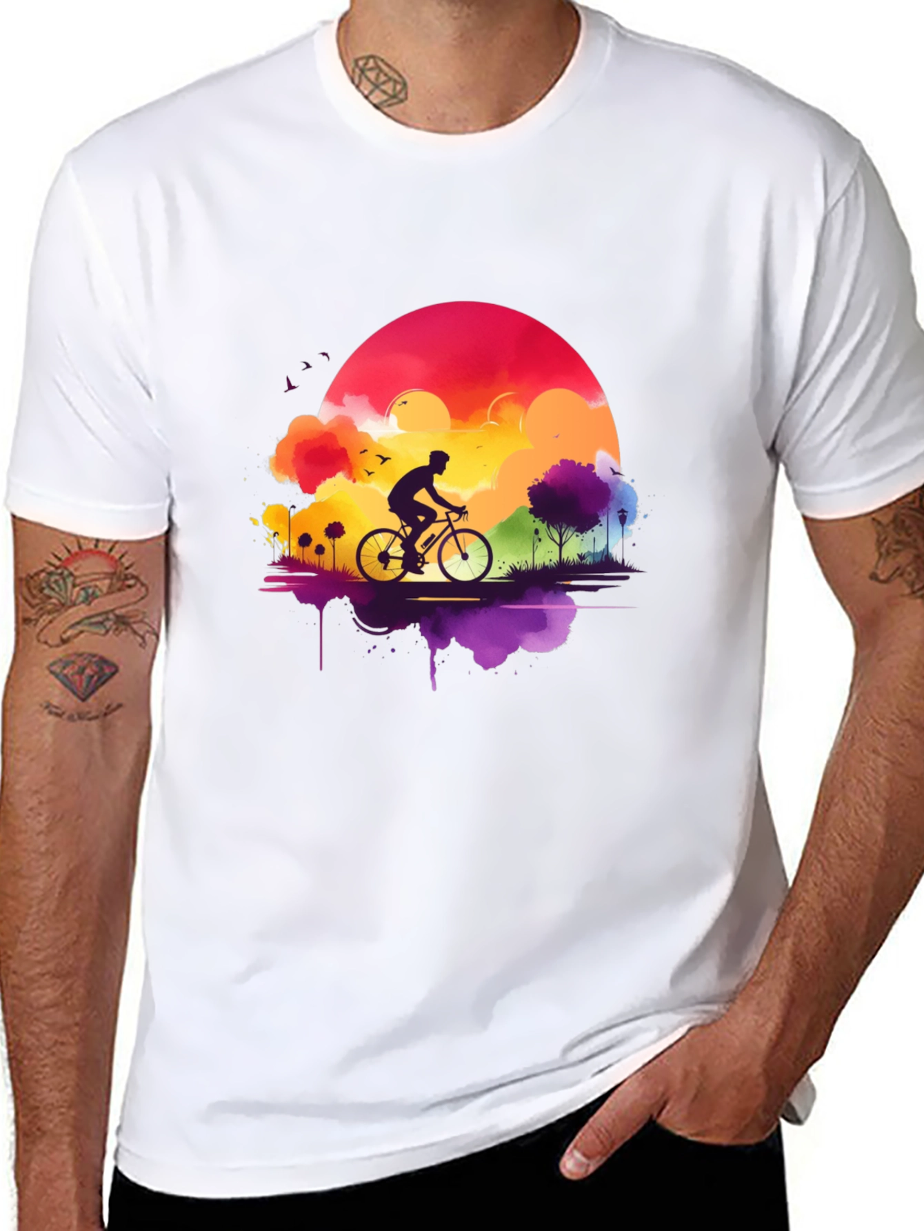 Watercolor Sunset Biker T-Shirt