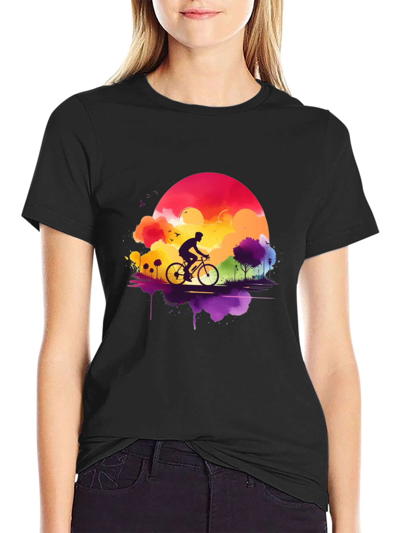 Watercolor Sunset Biker T-Shirt