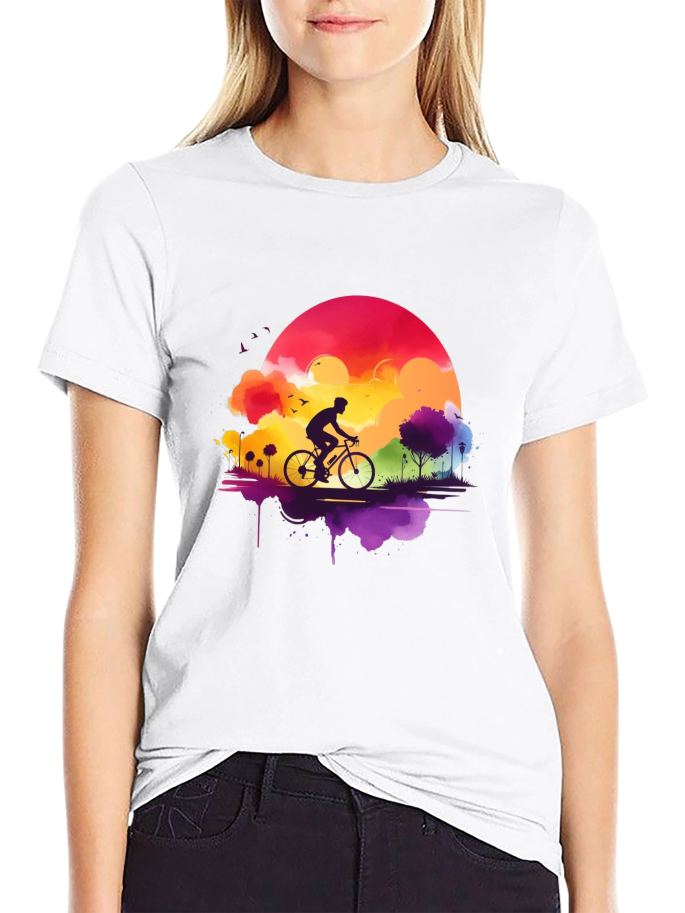 Watercolor Sunset Biker T-Shirt