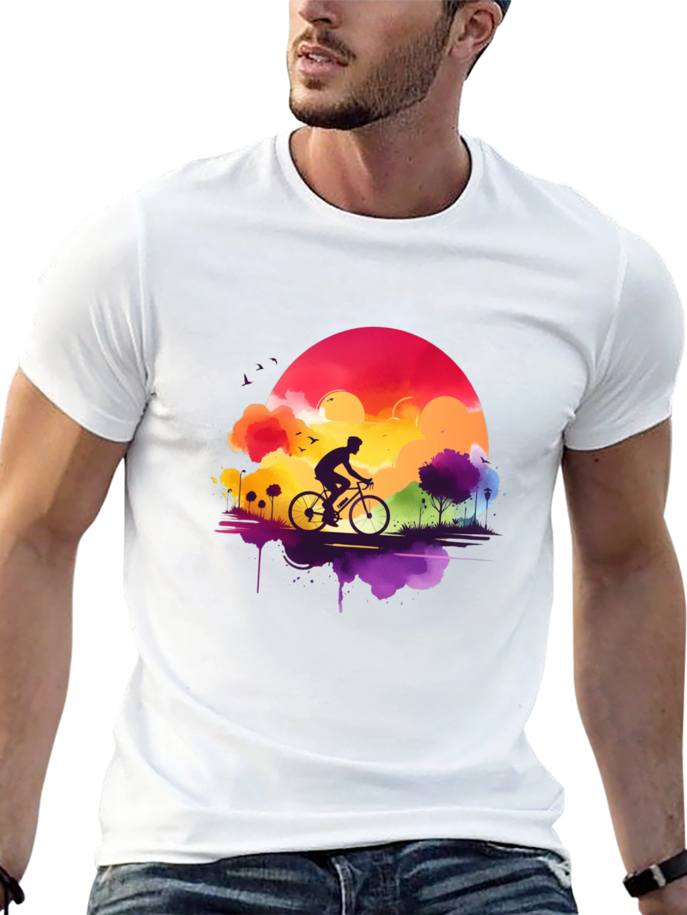 Watercolor Sunset Biker T-Shirt