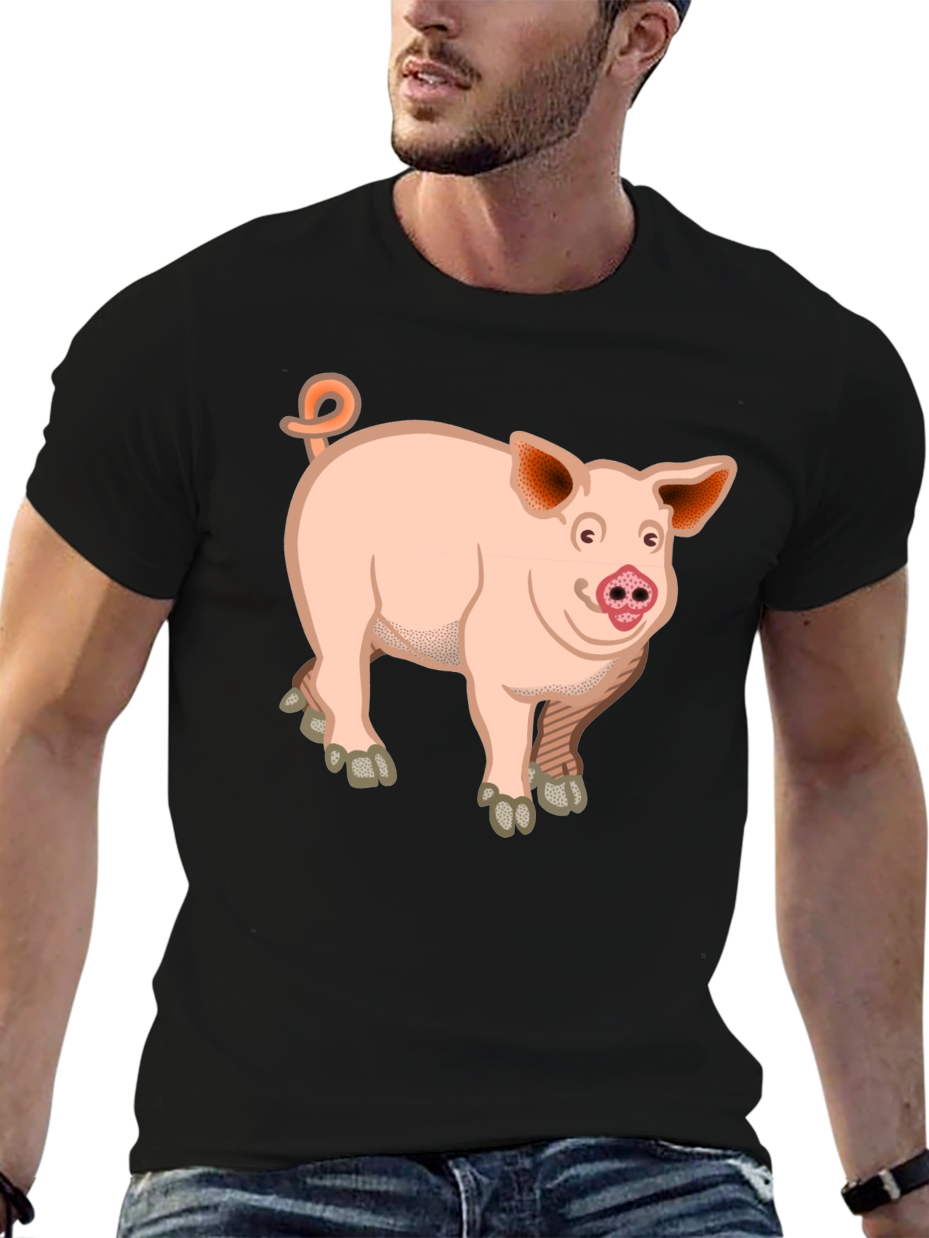 Pig Graphic T-Shirt - Unisex Black Cotton Tee