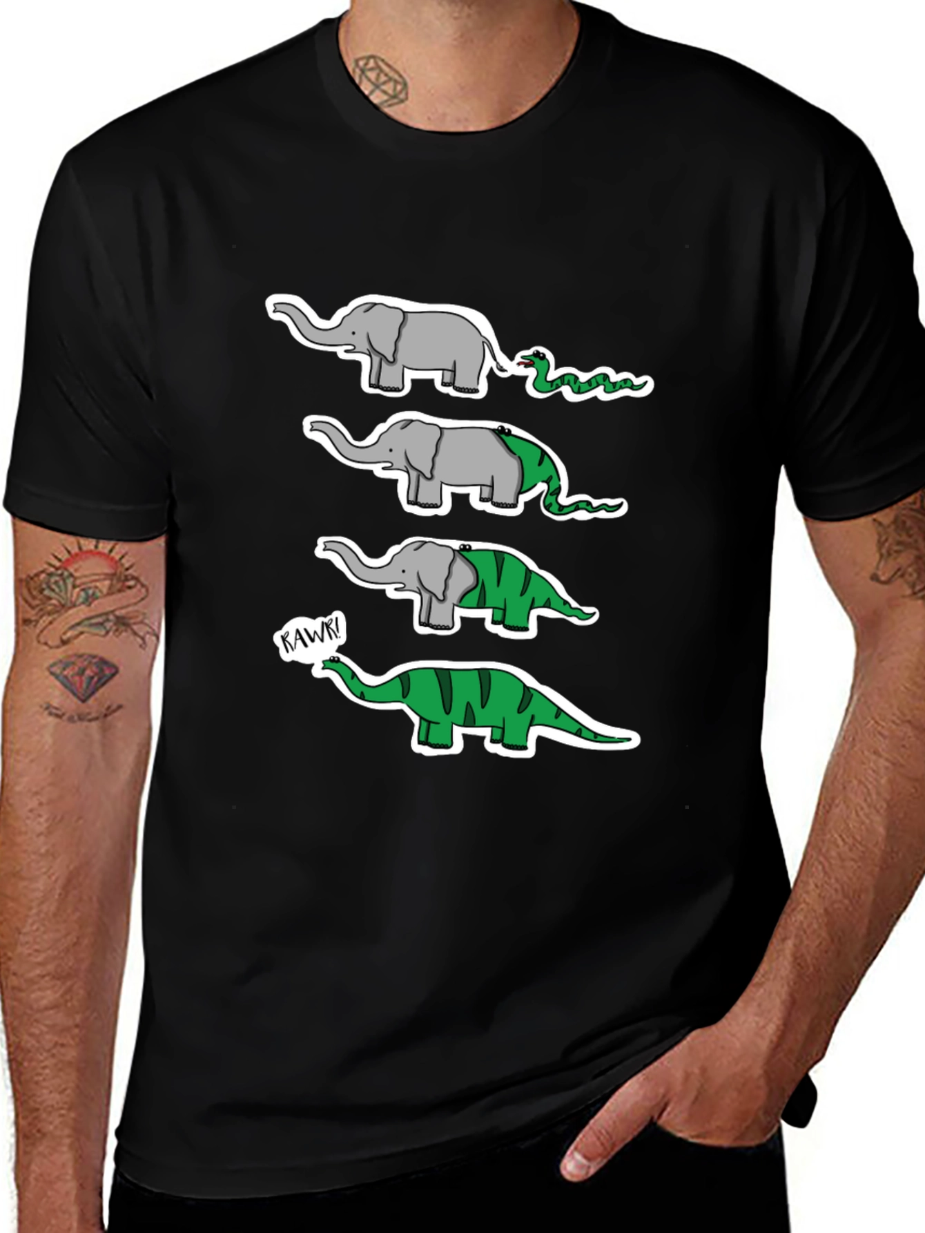 Evolution Elephant-Dino Black T-Shirt