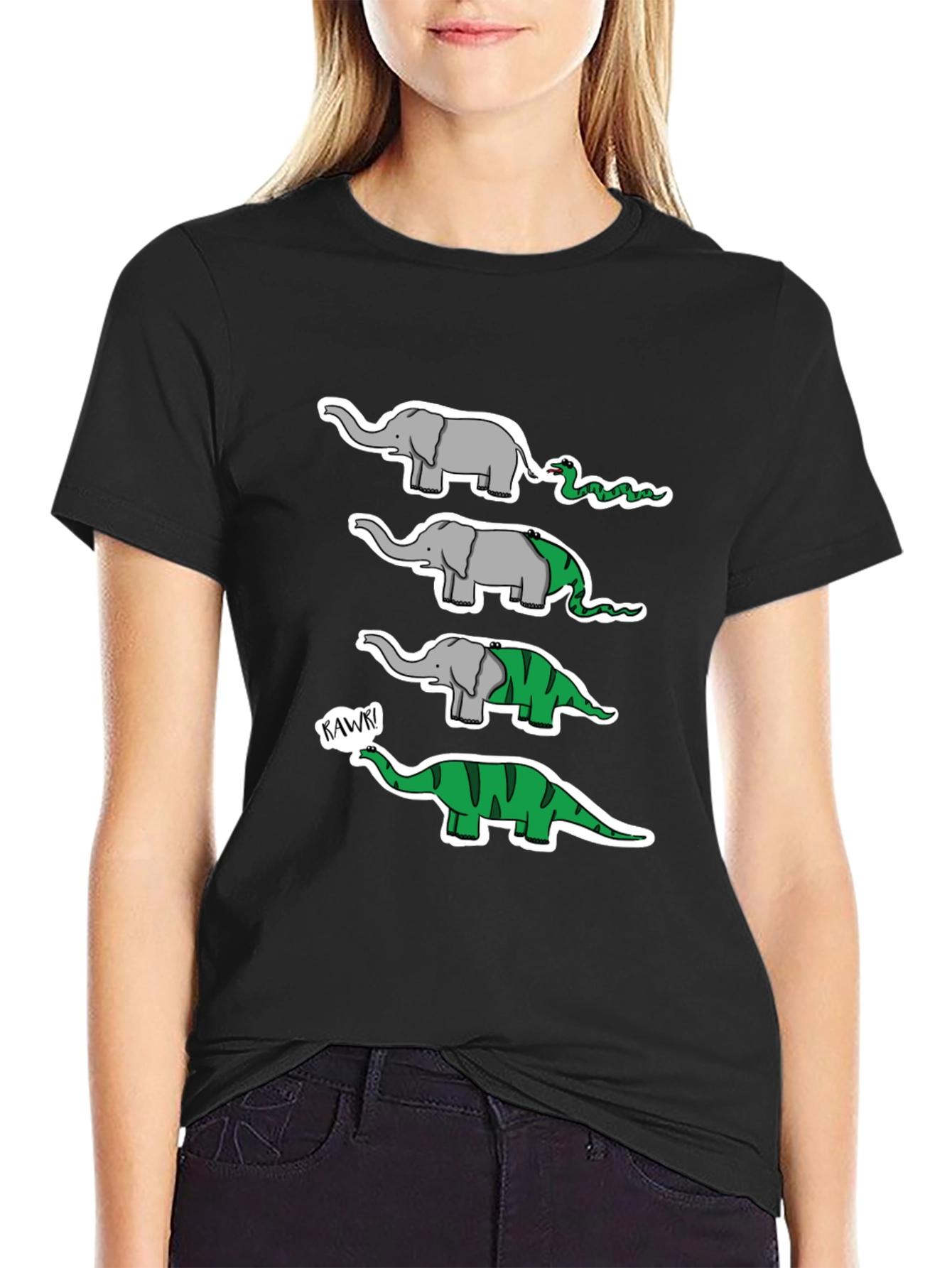 Evolution Elephant-Dino Black T-Shirt