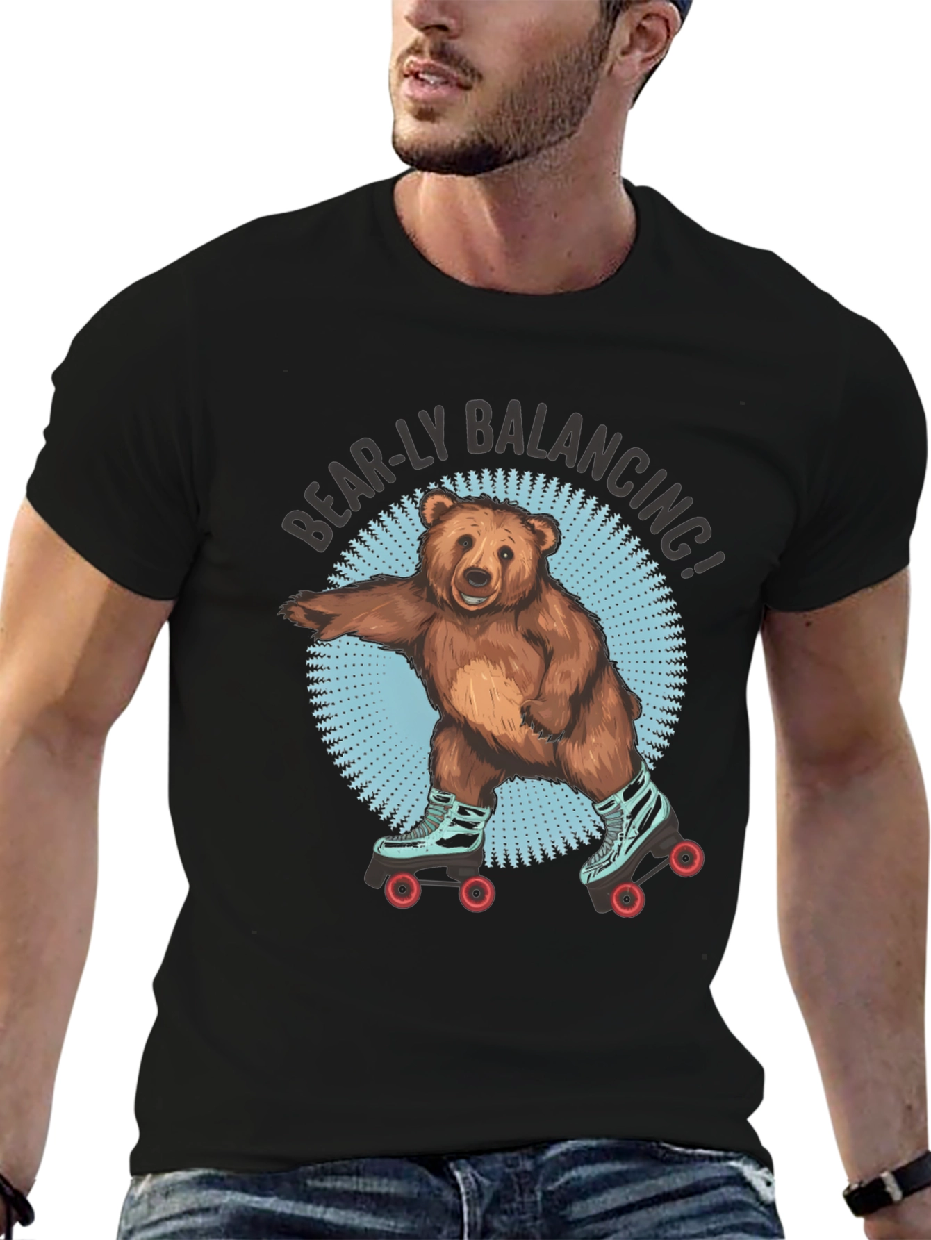 Bear-ly Balancing! Bear on Roller Skates T-Shirt