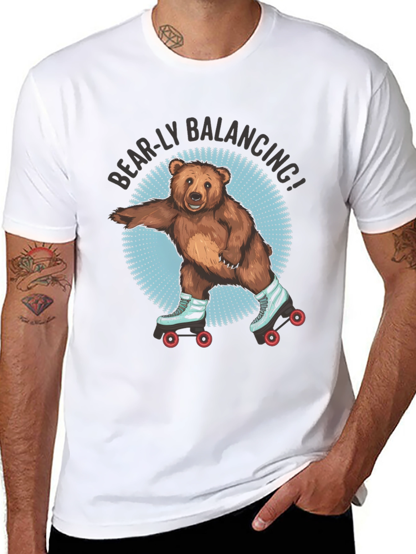 Bear-ly Balancing! Bear on Roller Skates T-Shirt