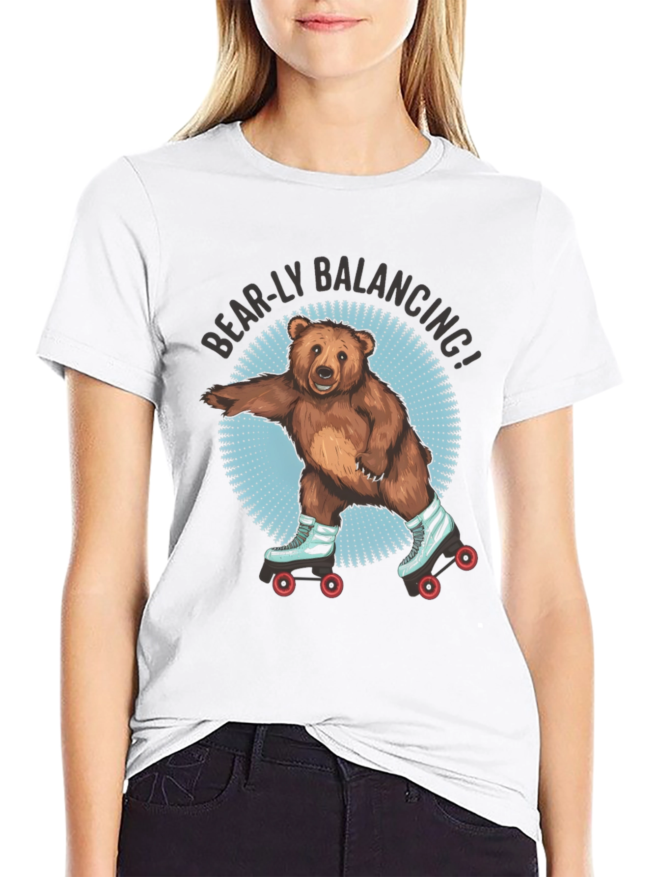 Bear-ly Balancing! Bear on Roller Skates T-Shirt