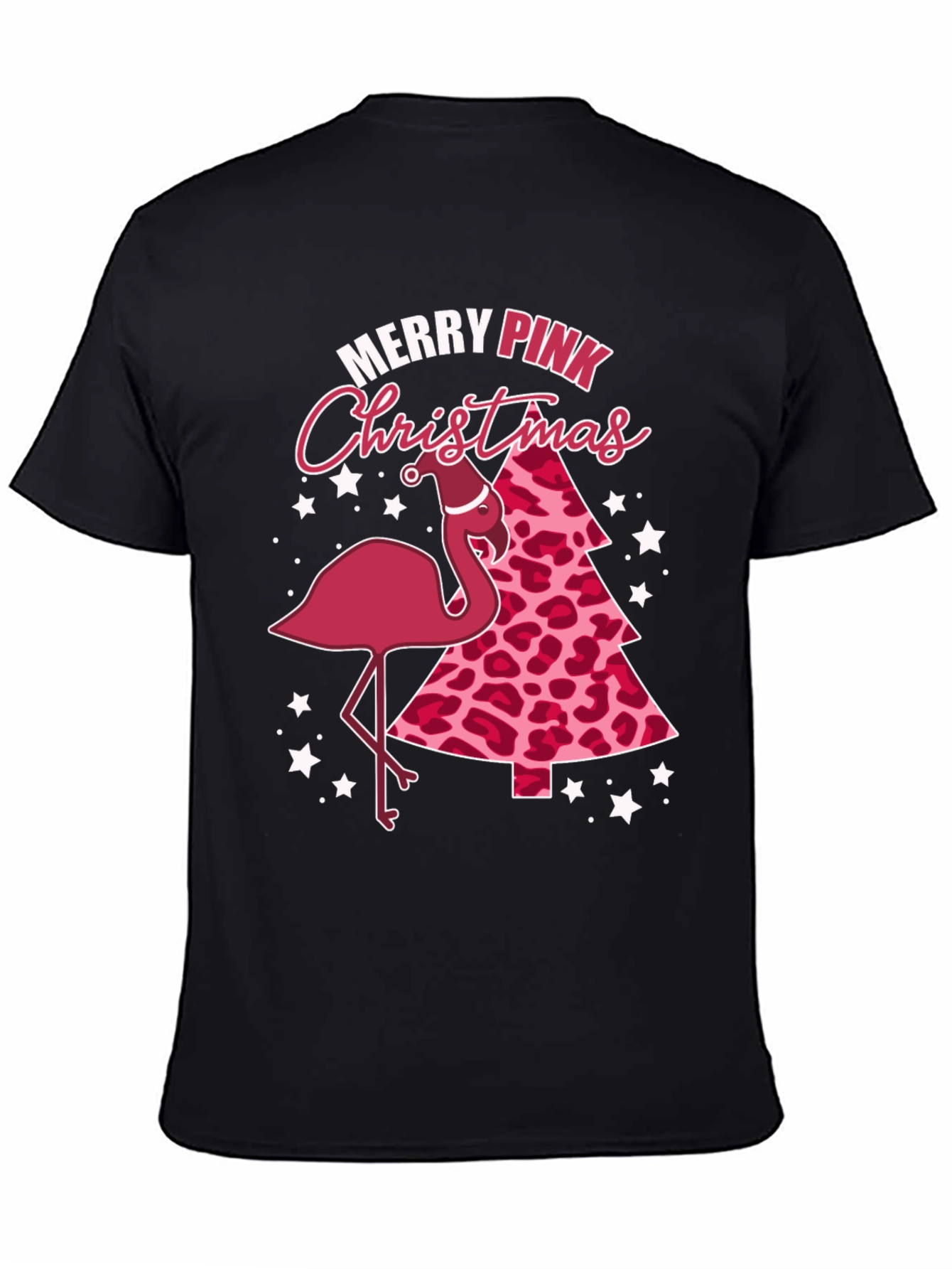 Merry Pink Christmas Flamingo Graphic Tee