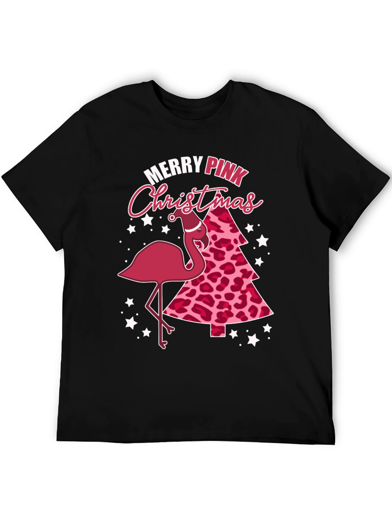 Merry Pink Christmas Flamingo Graphic Tee