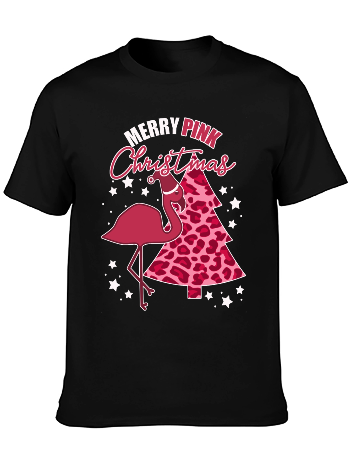 Merry Pink Christmas Flamingo Graphic Tee