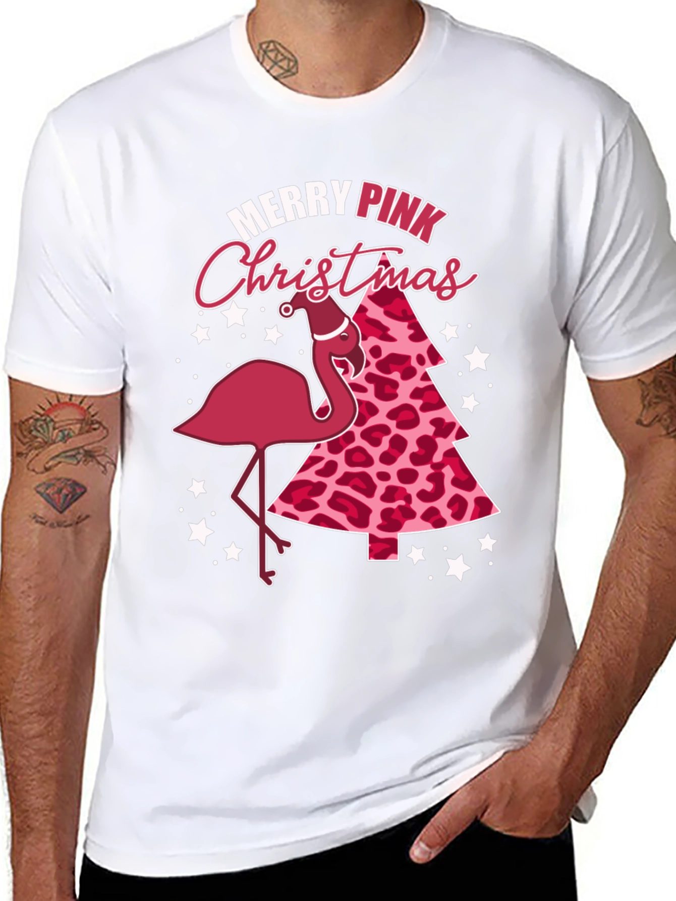 Merry Pink Christmas Flamingo Graphic Tee