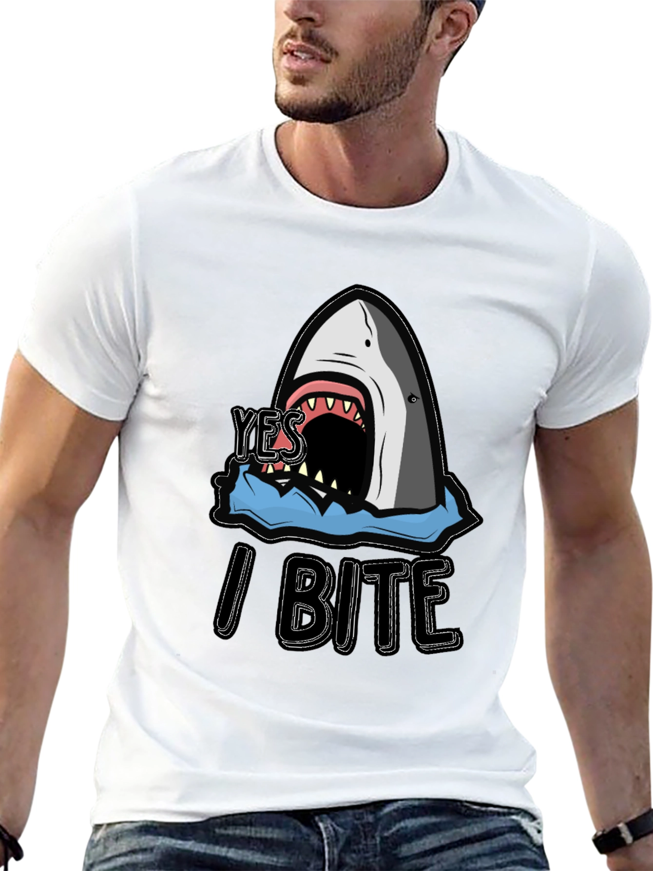Yes I Bite Shark Graphic Black T-Shirt