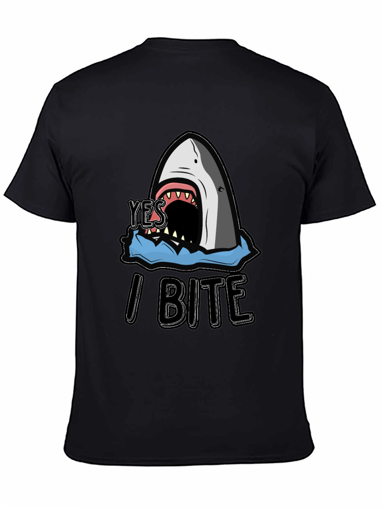 Yes I Bite Shark Graphic Black T-Shirt