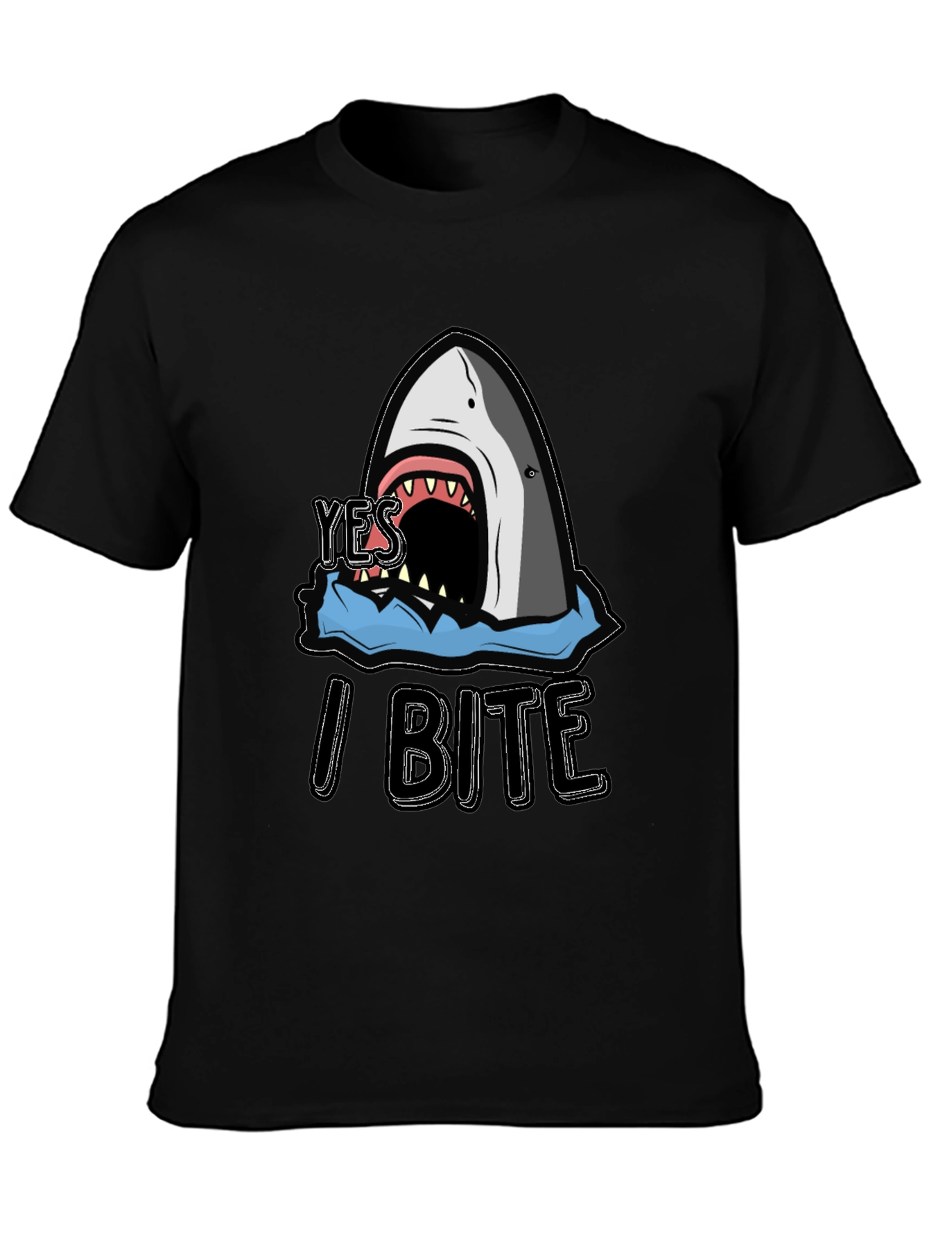 Yes I Bite Shark Graphic Black T-Shirt