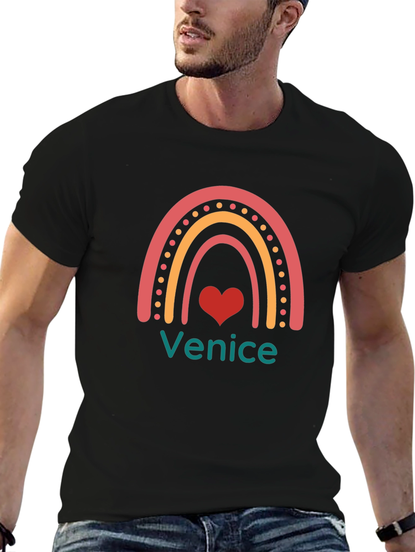 Venice Rainbow Heart Graphic T-Shirt - Soft Cotton Tee