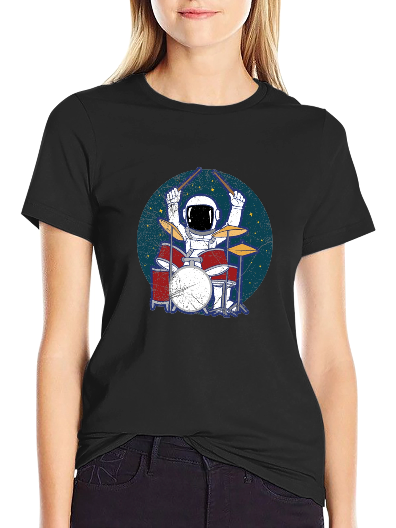 Astronaut Drummer Black T-Shirt