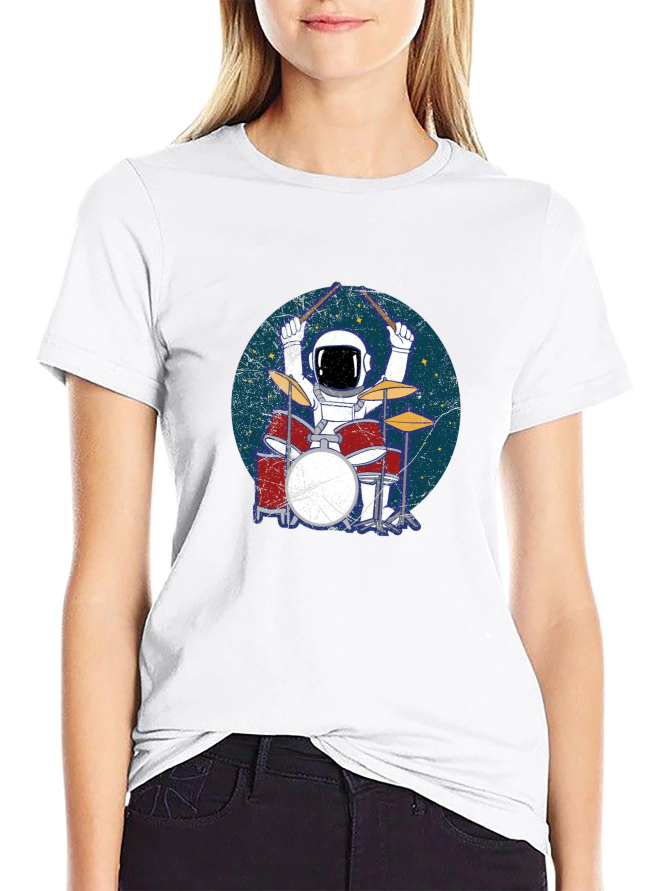 Astronaut Drummer Black T-Shirt