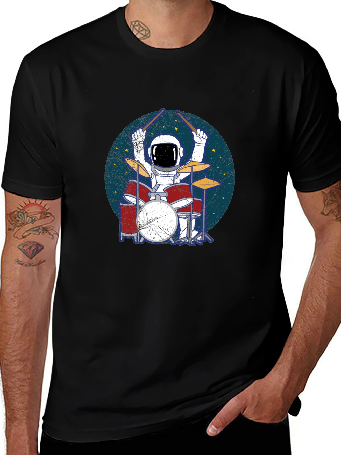 Astronaut Drummer Black T-Shirt
