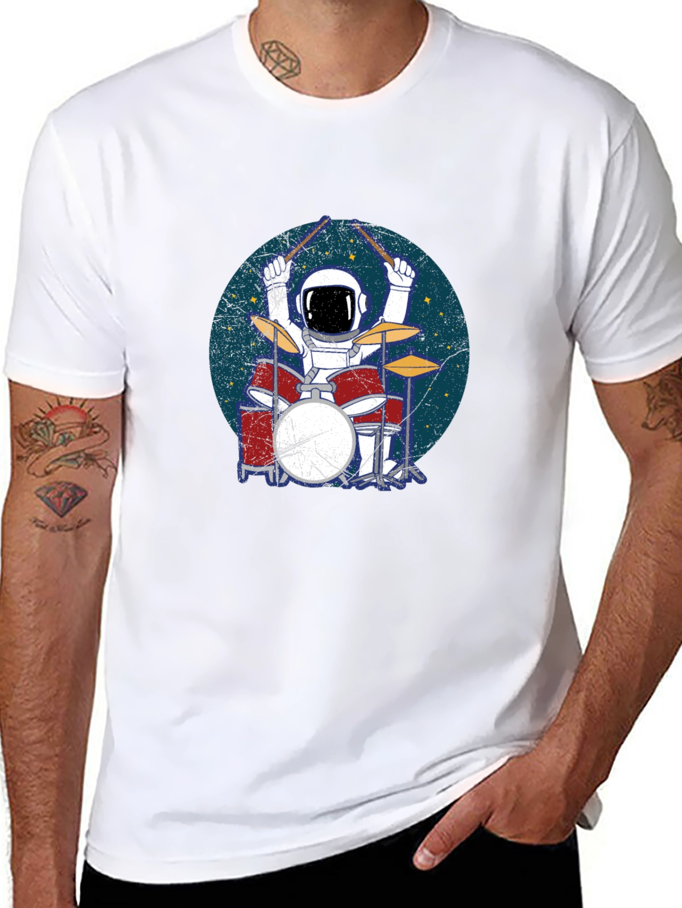 Astronaut Drummer Black T-Shirt