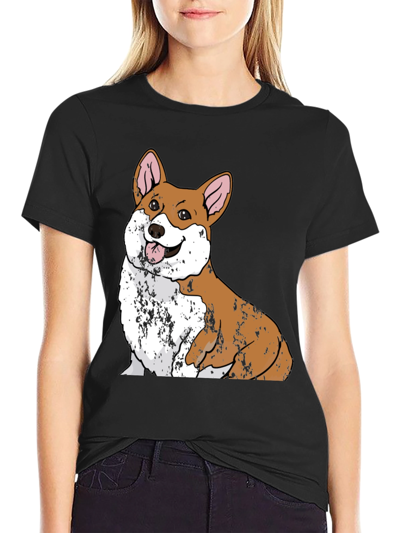 Corgi Dog Graphic Black T-Shirt