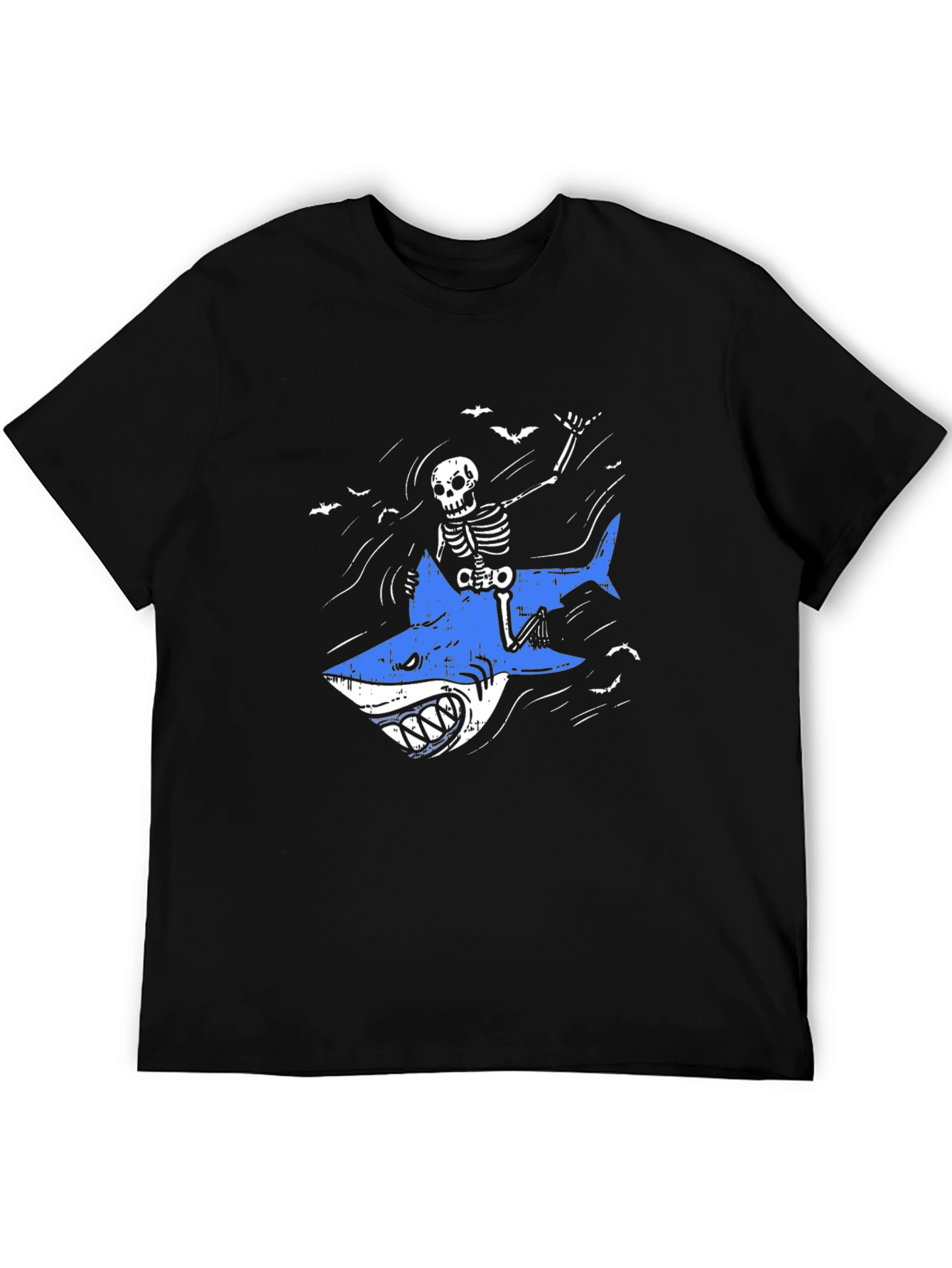 Skeleton Shark Rider Graphic Tee - Black