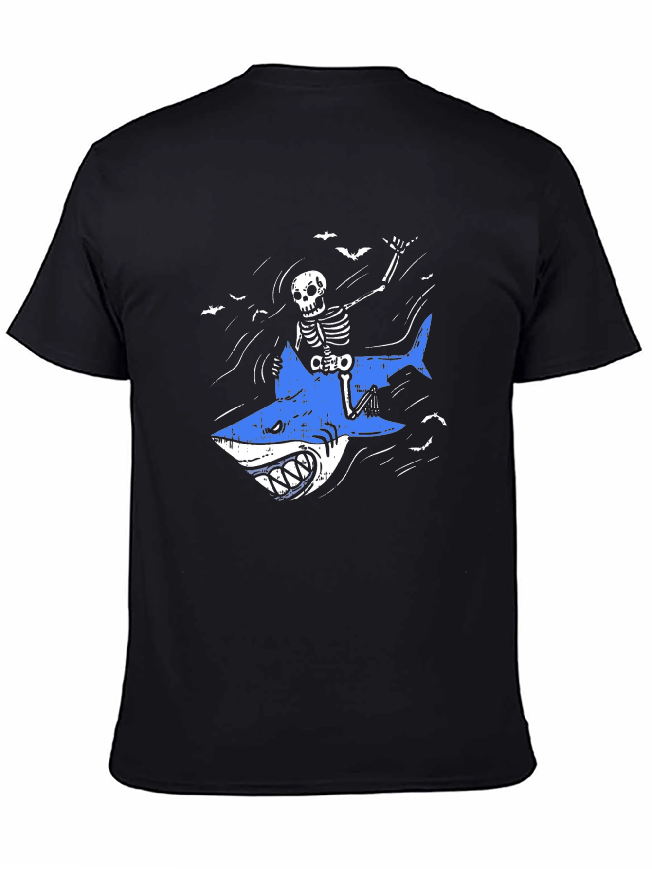 Skeleton Shark Rider Graphic Tee - Black