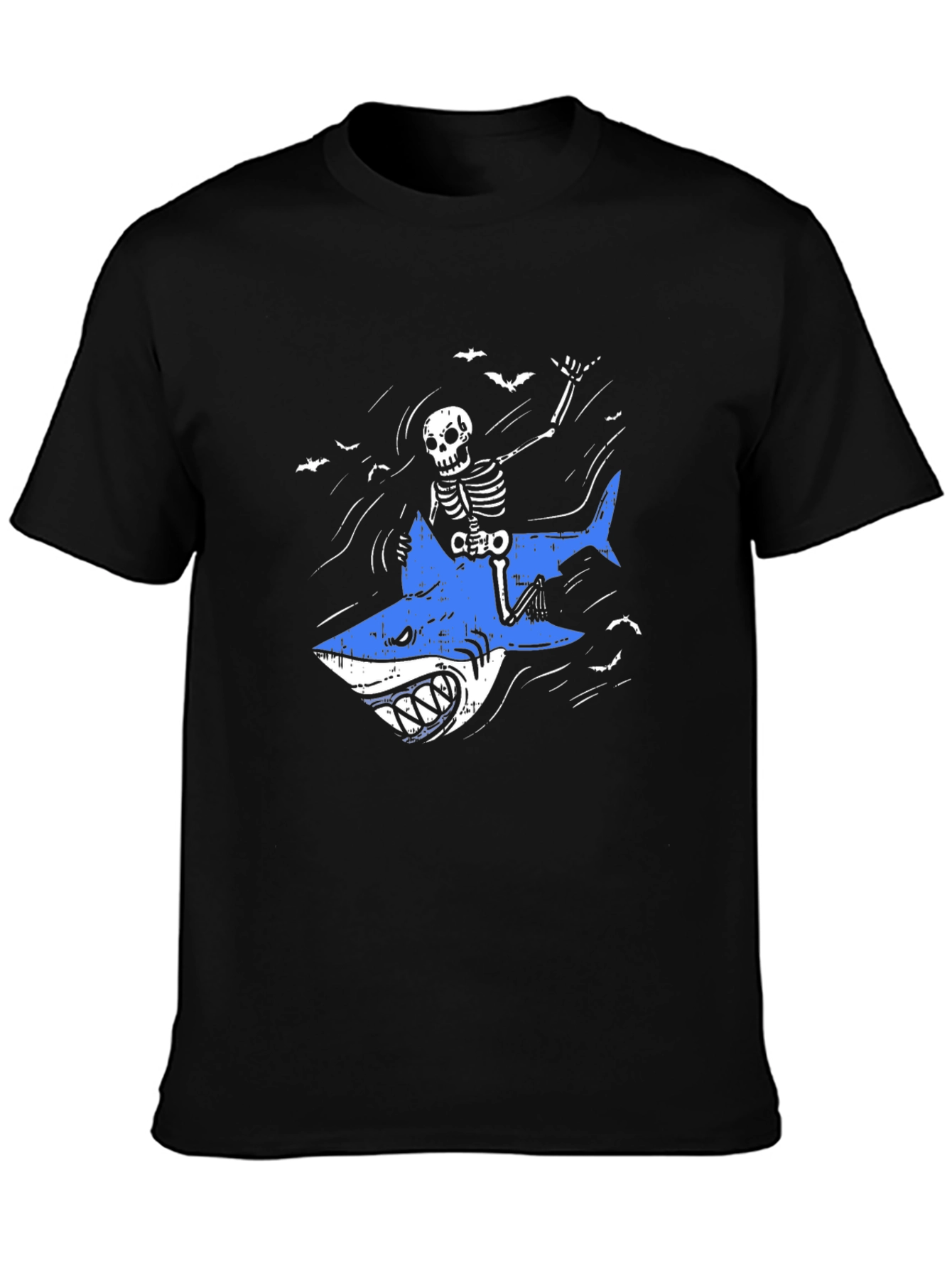 Skeleton Shark Rider Graphic Tee - Black