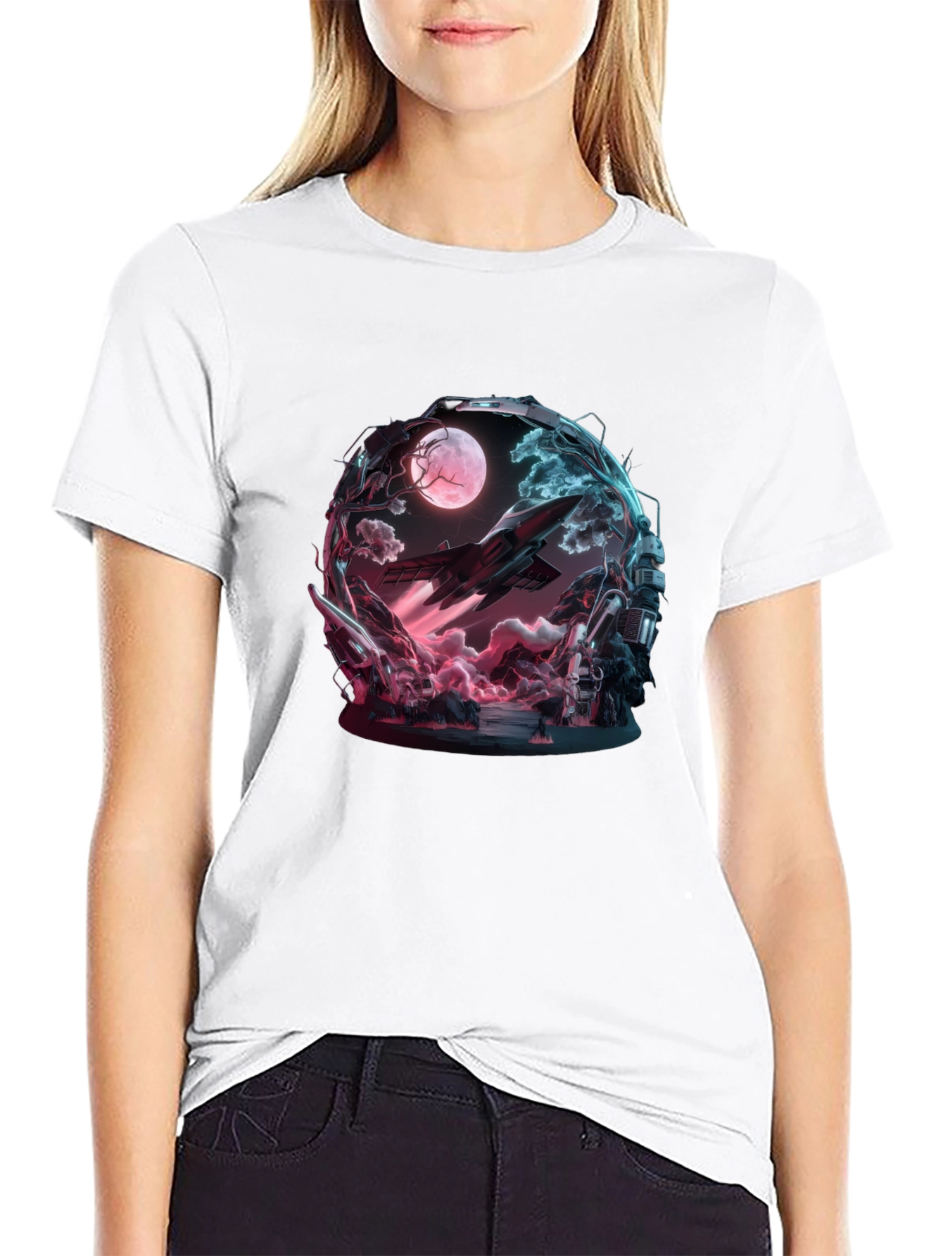 Sci-Fi Space Moon Black T-Shirt