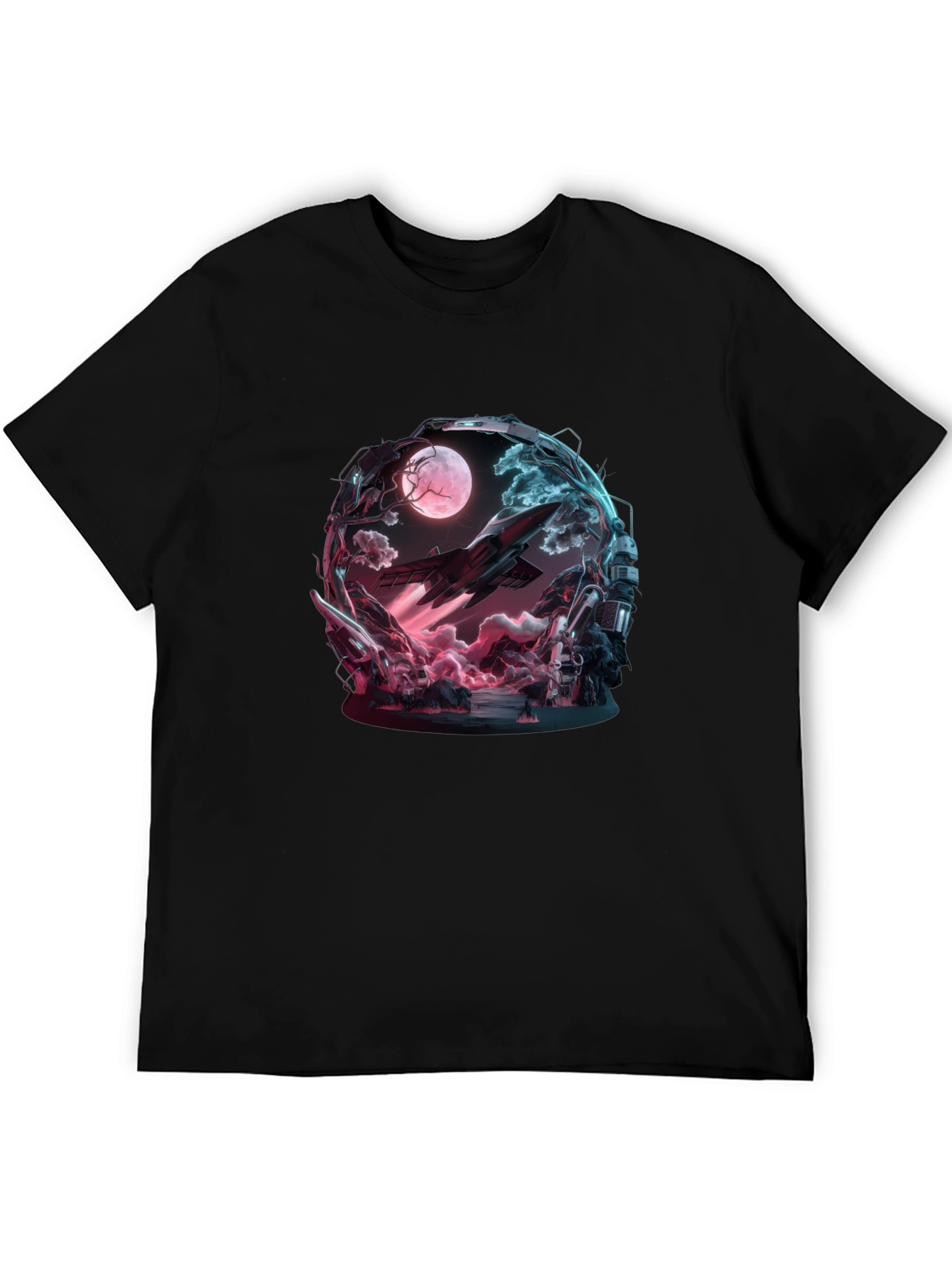 Sci-Fi Space Moon Black T-Shirt