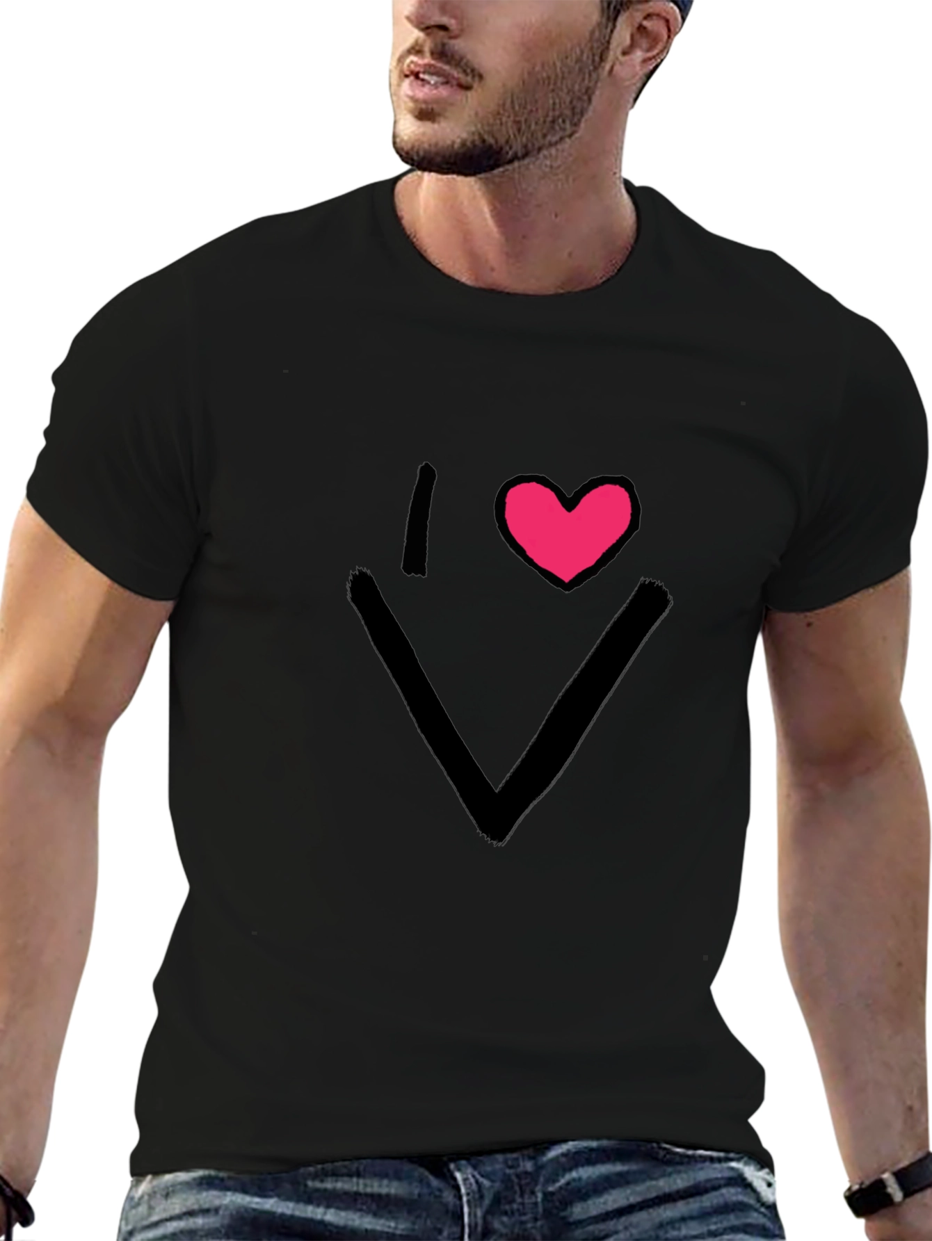I Love V-Neck Black T-Shirt