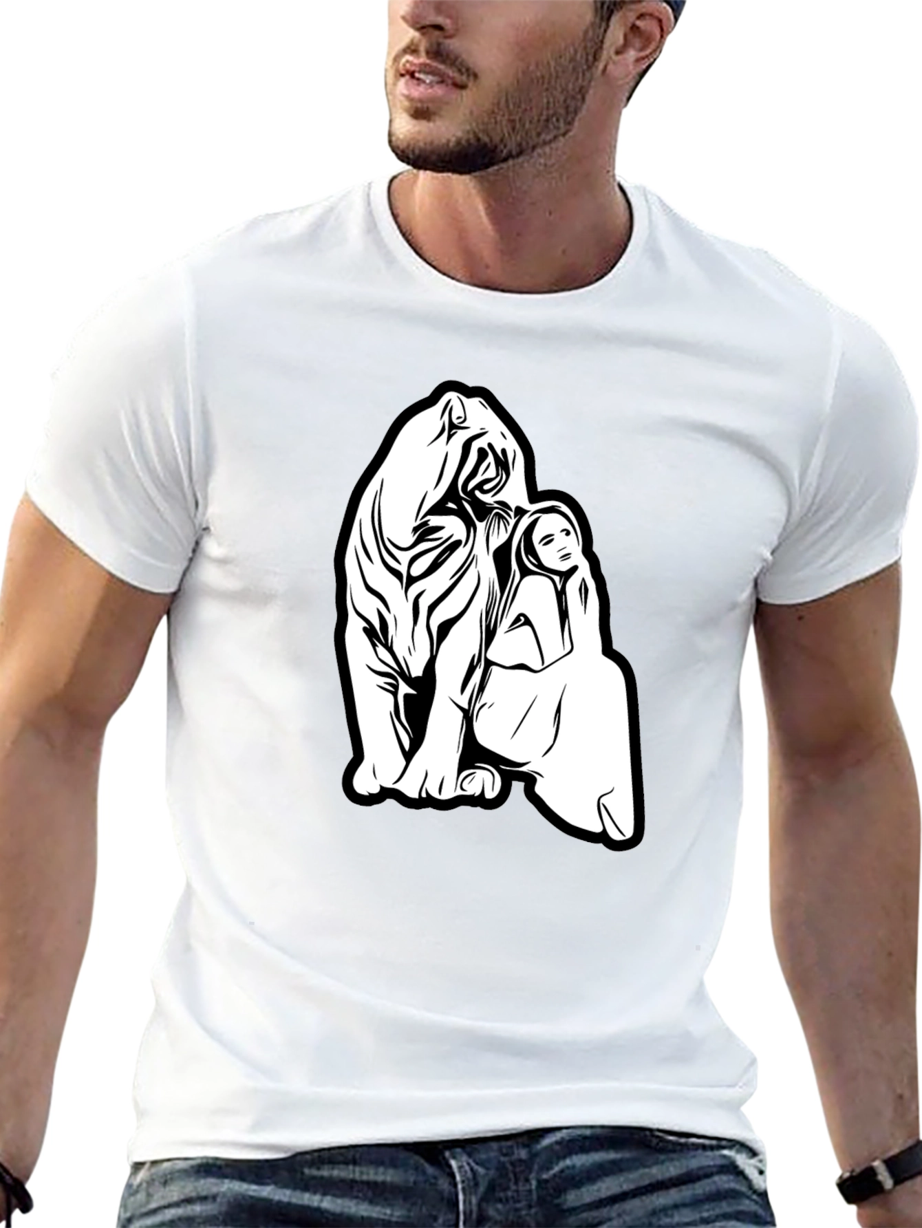 Tiger and Woman Graphic Black T-Shirt