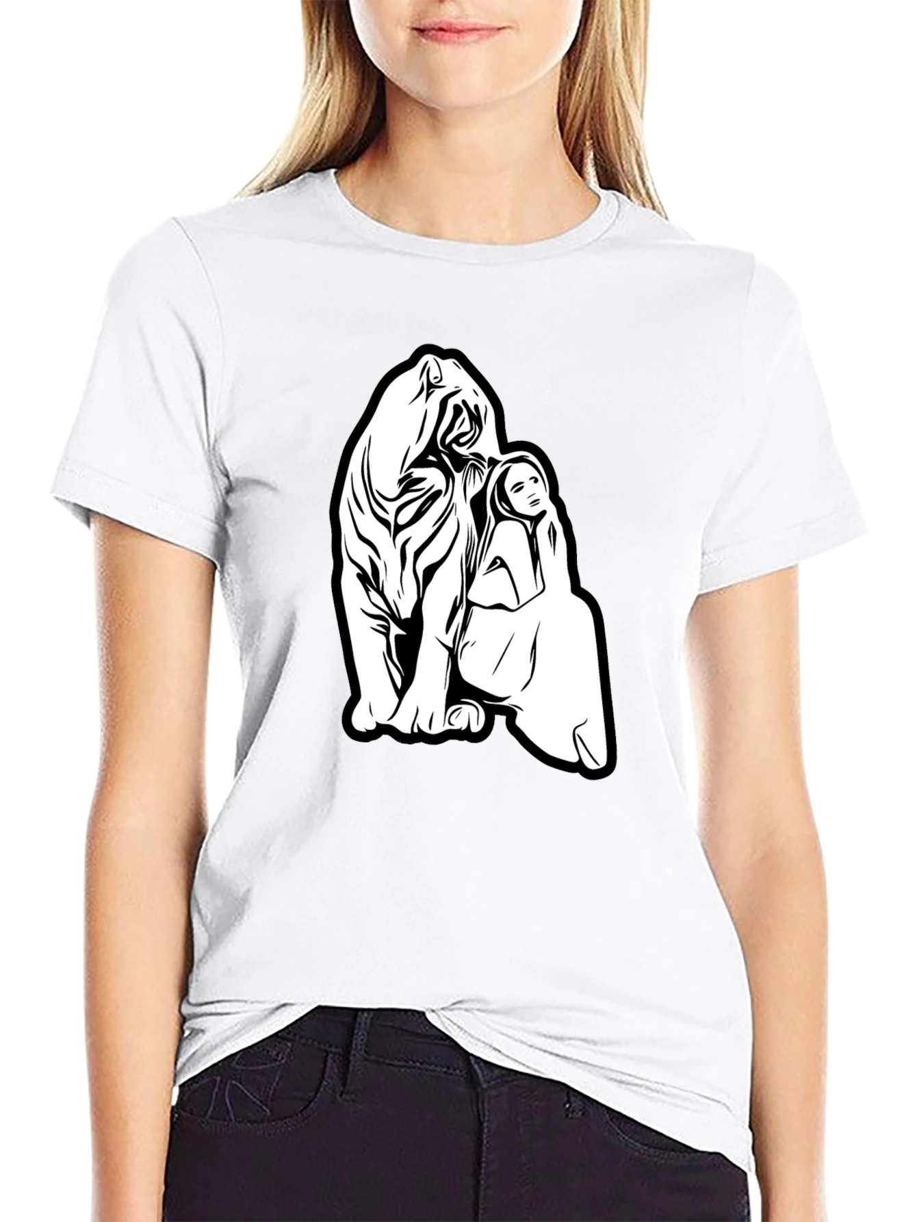 Tiger and Woman Graphic Black T-Shirt