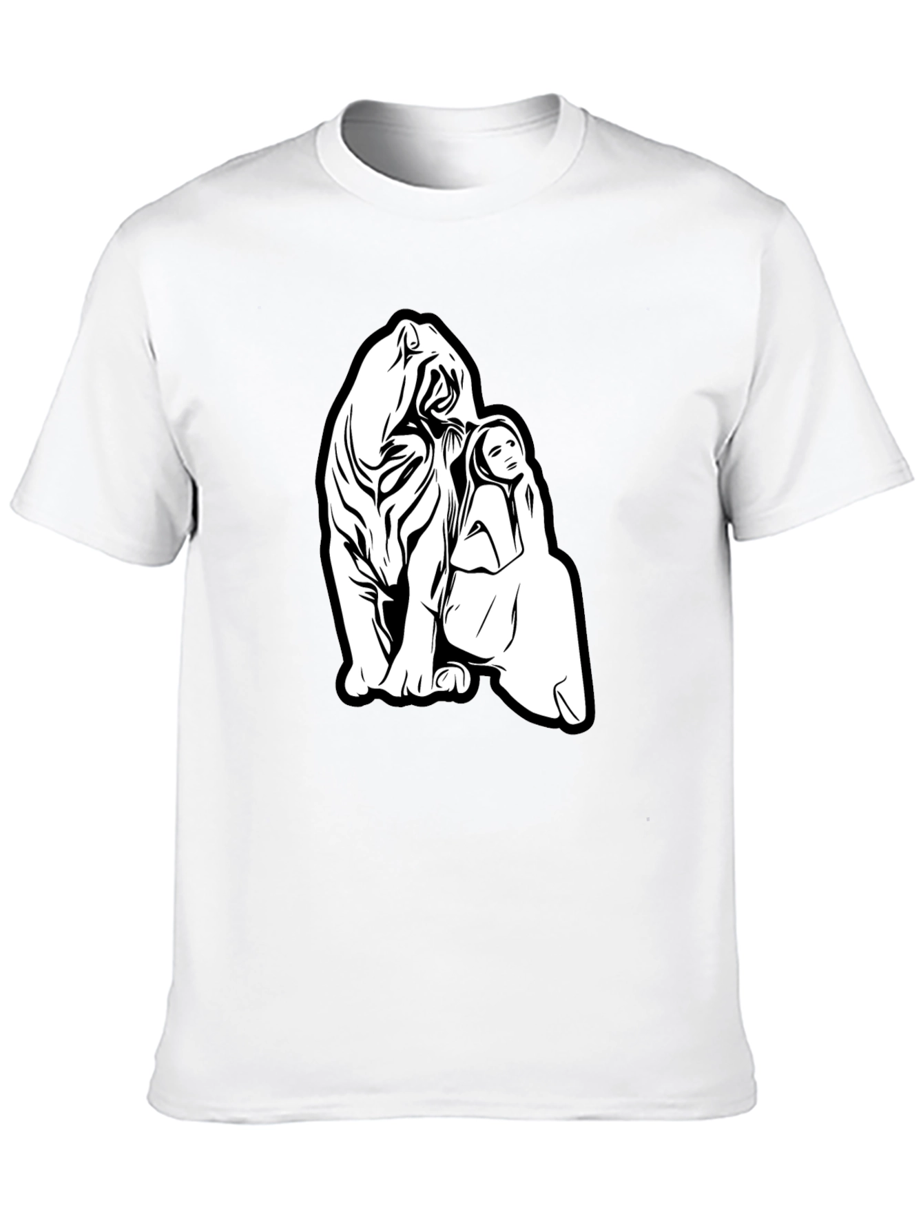 Tiger and Woman Graphic Black T-Shirt