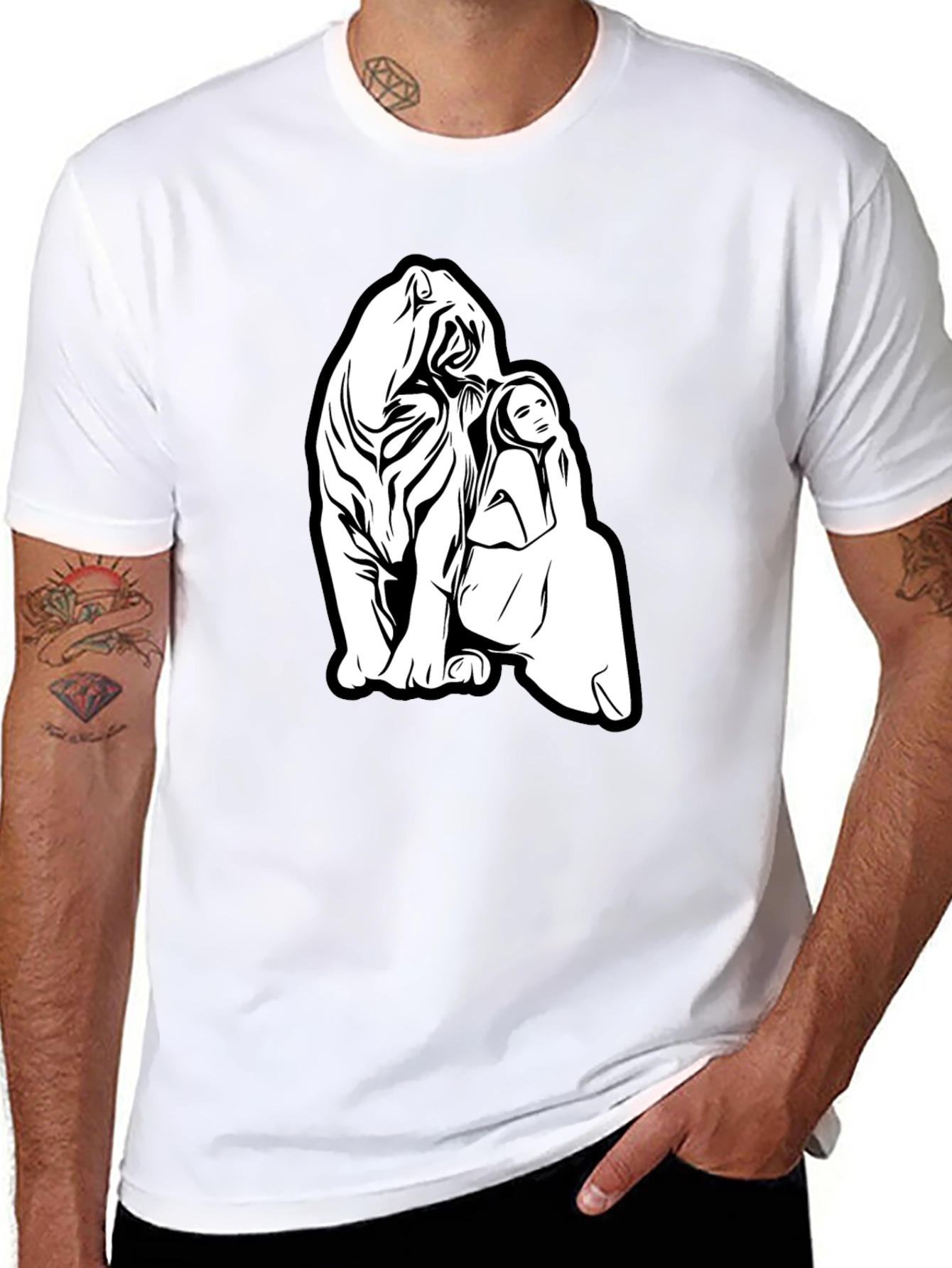Tiger and Woman Graphic Black T-Shirt