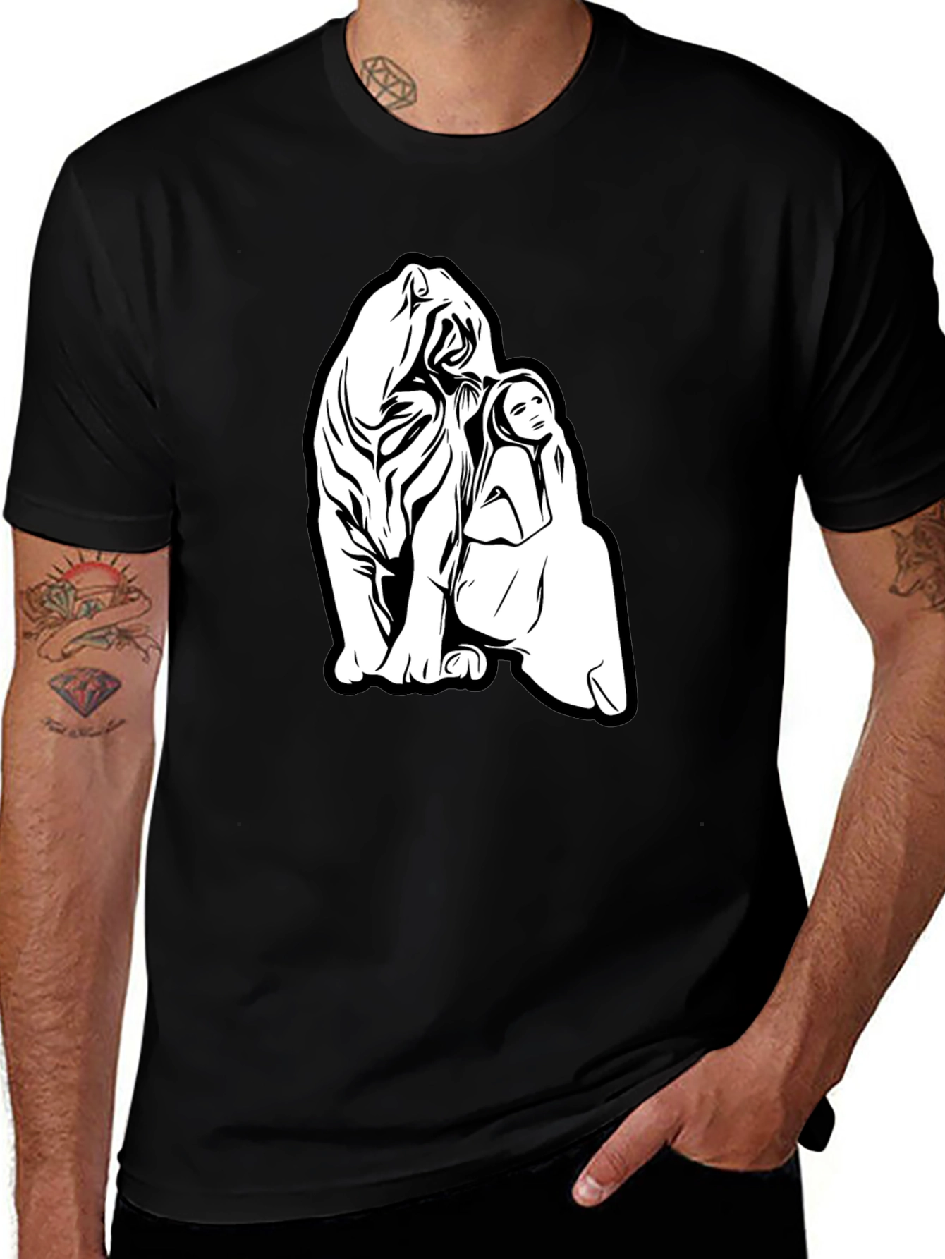 Tiger and Woman Graphic Black T-Shirt