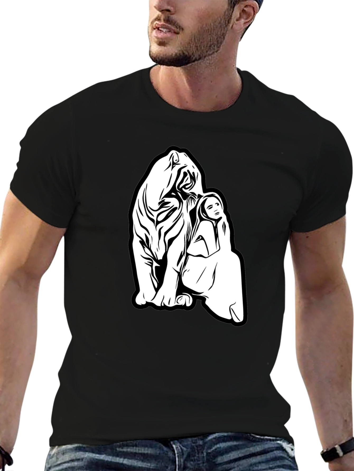 Tiger and Woman Graphic Black T-Shirt