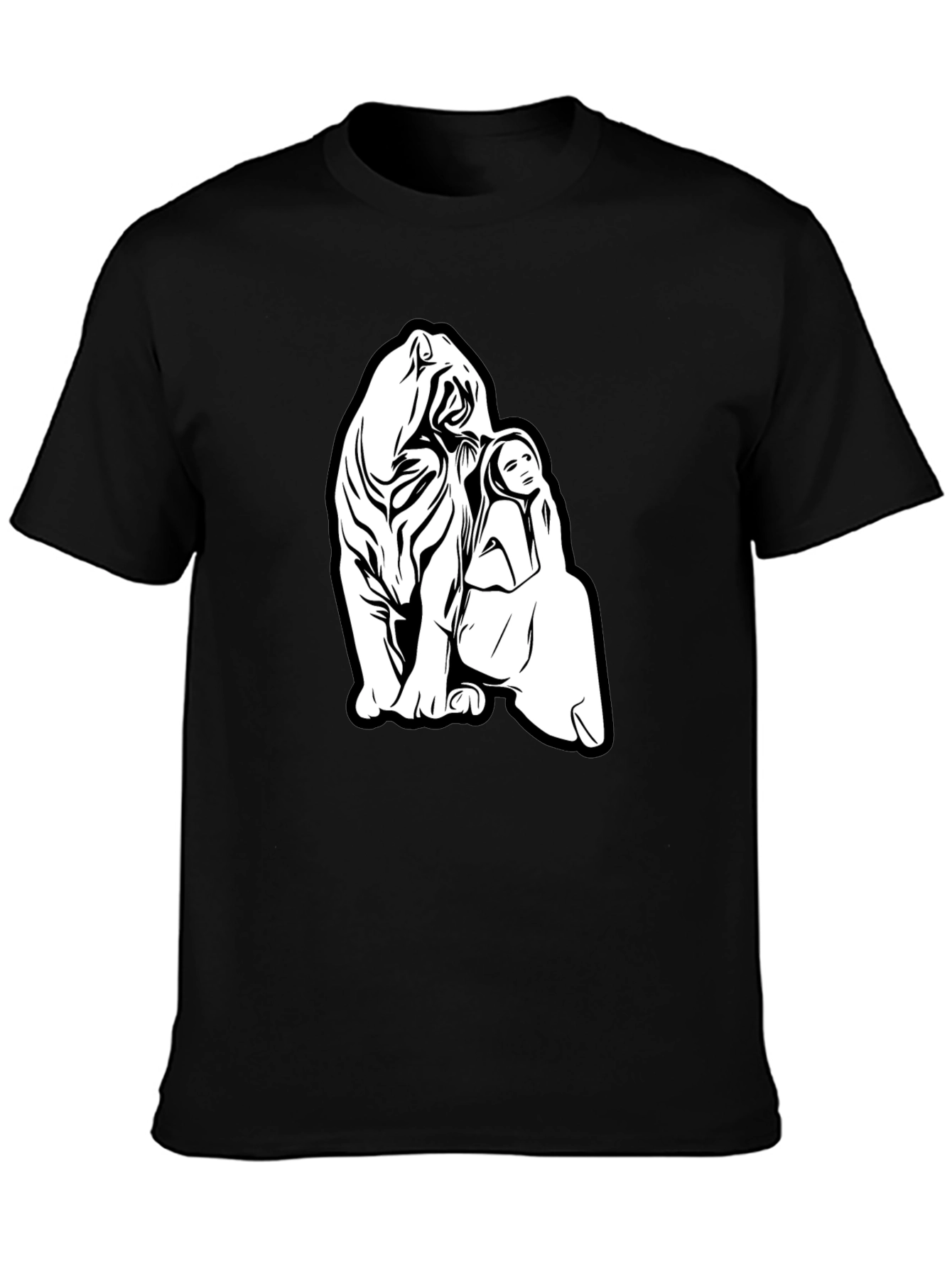 Tiger and Woman Graphic Black T-Shirt