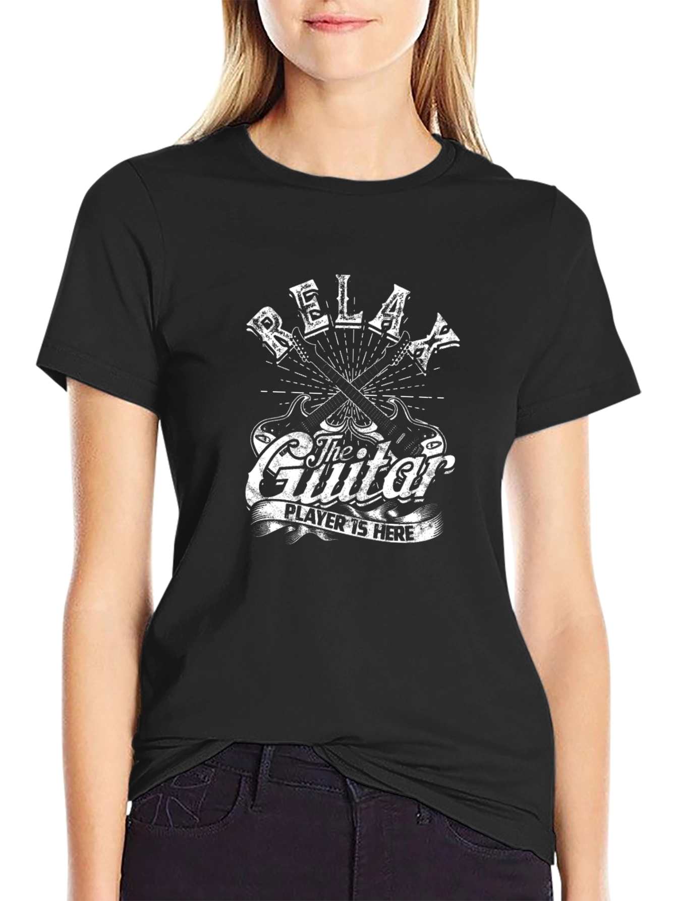 Relax Guitar Player Graphic Tee - Black Cotton T-Shirt
